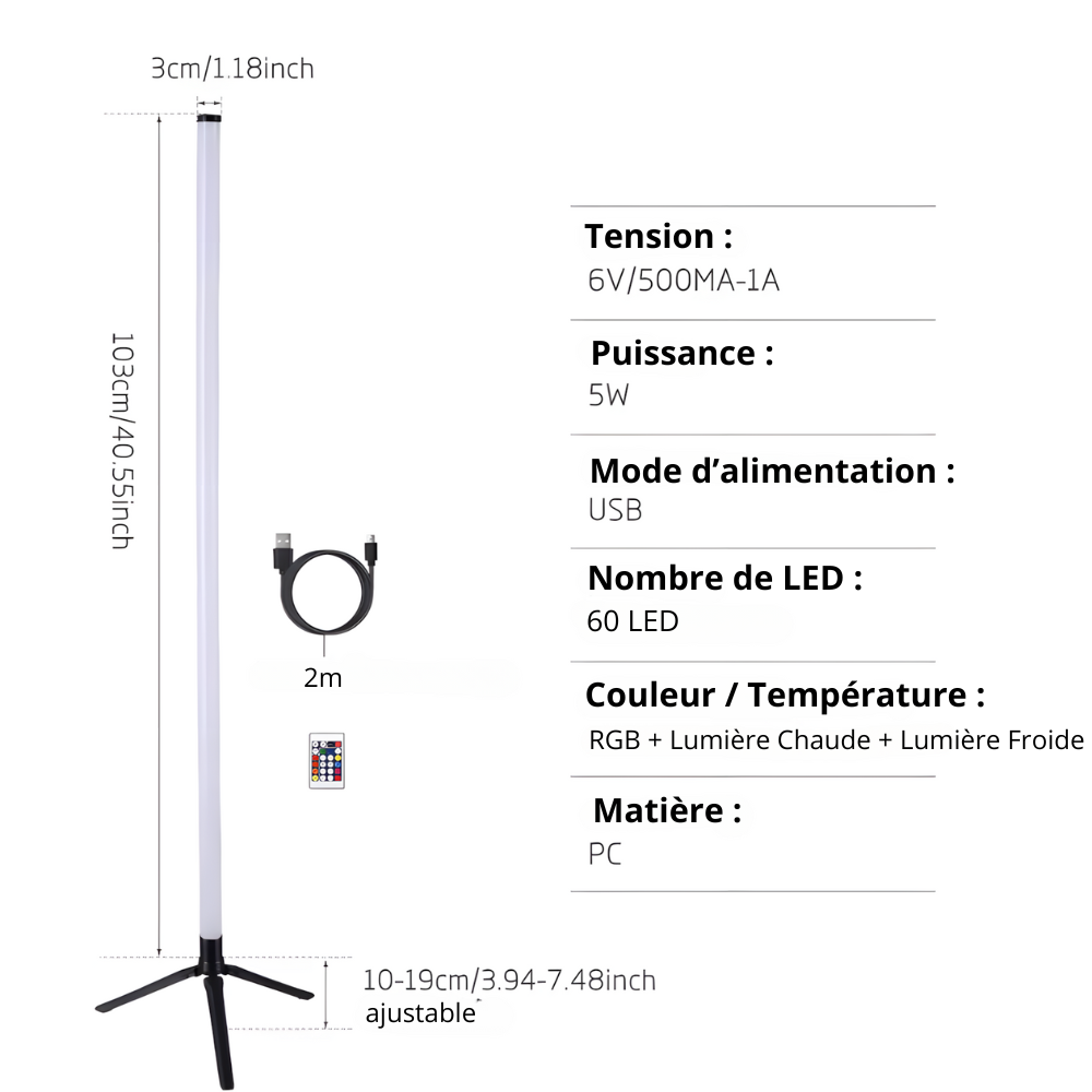 Lampadaire LED RGB d’angle Spectra