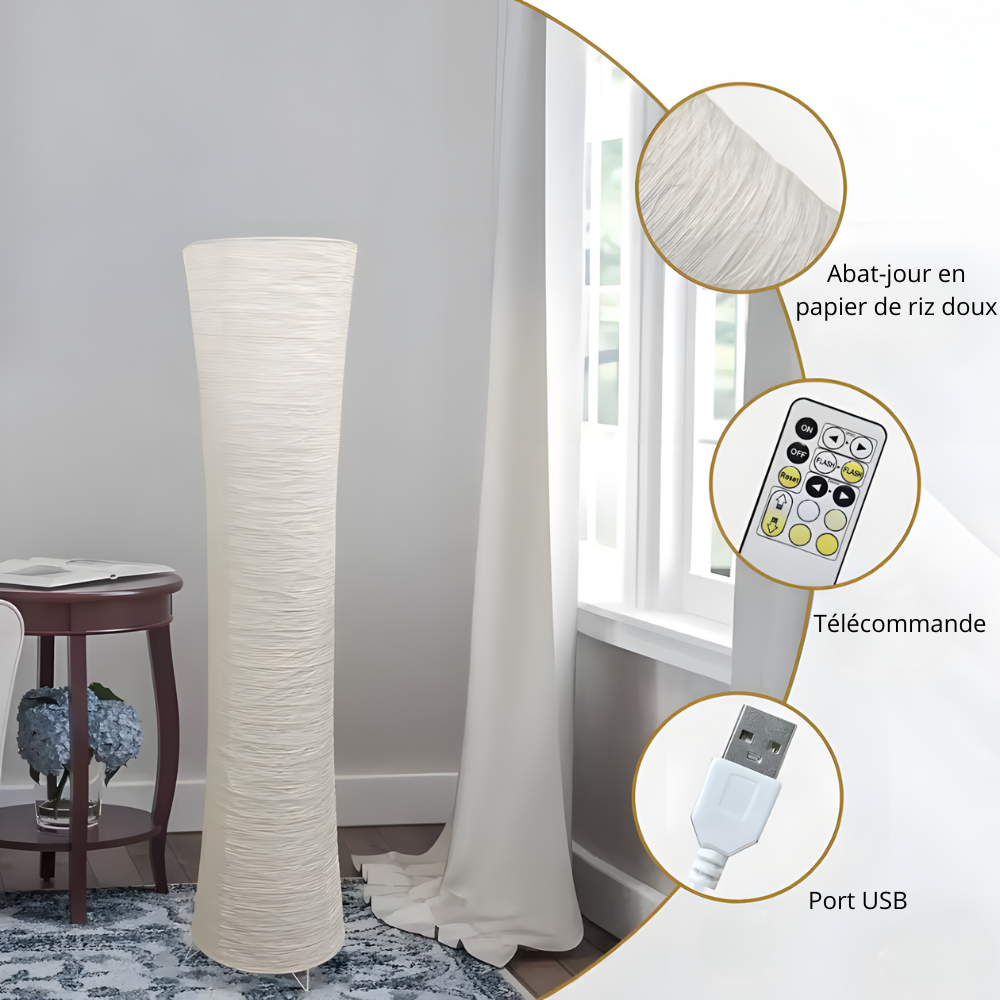 Lampadaire papier minimaliste Hinora