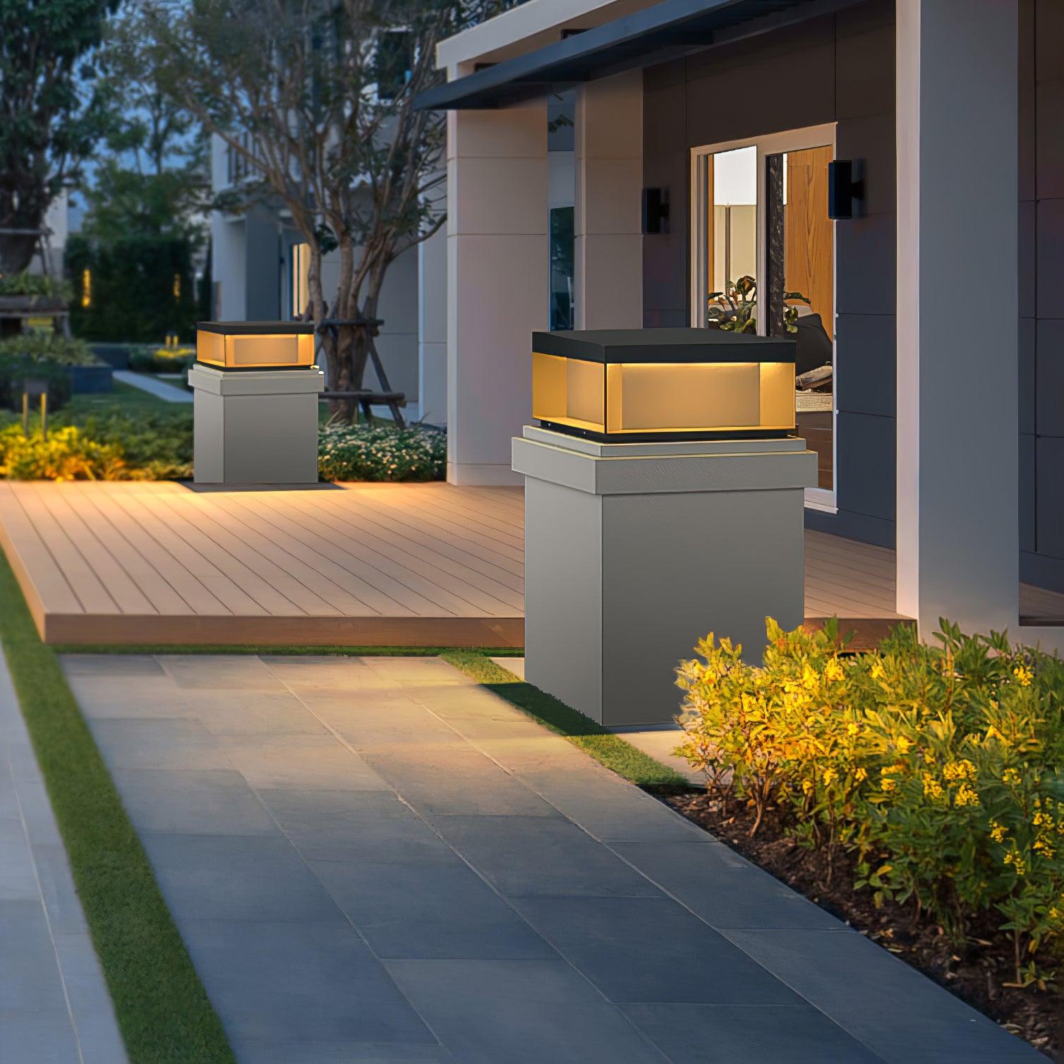 Borne de jardin LED en métal sablé – imperméable IP65, filaire ou solaire
