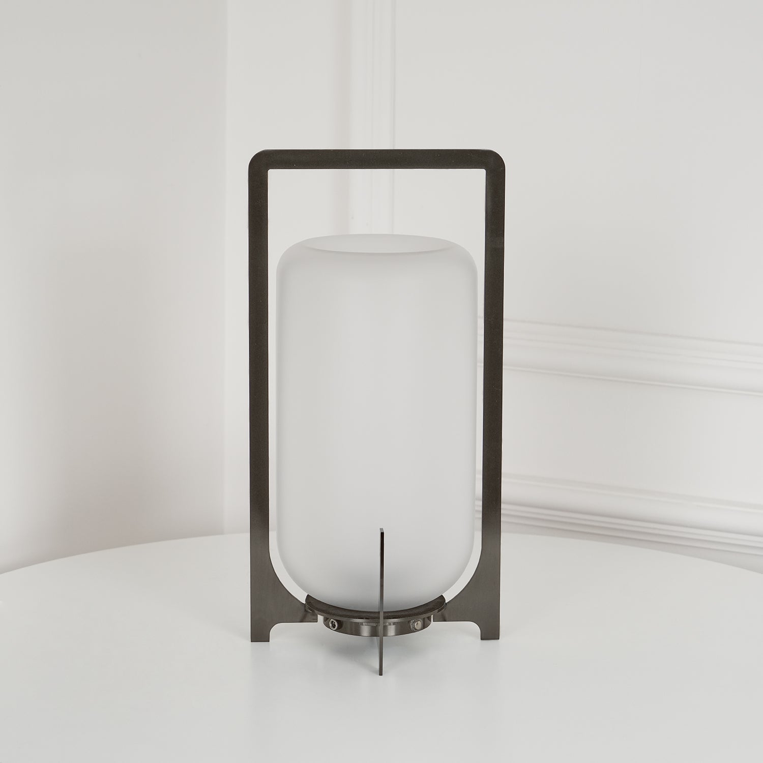 Lampe de table lanterne en inox – allumage automatique crépusculaire