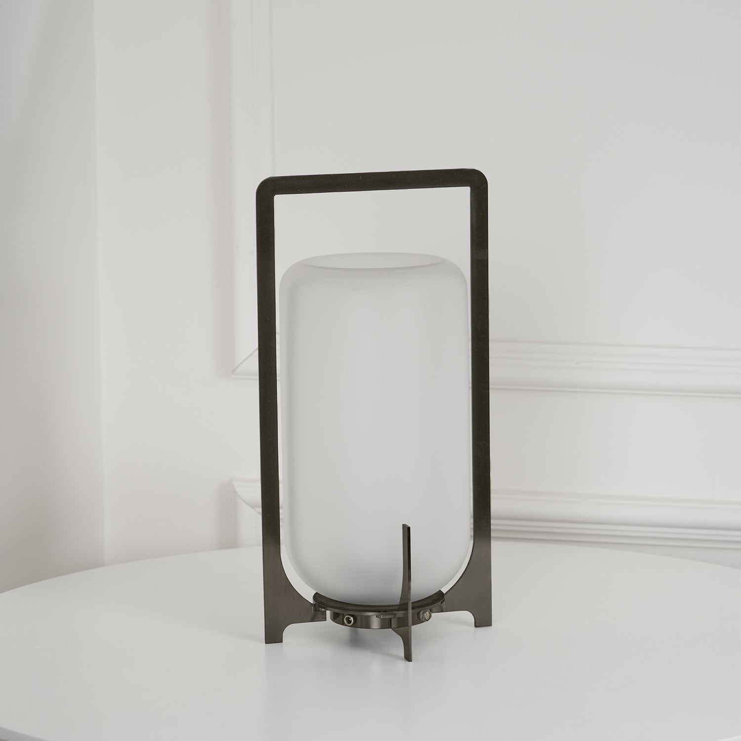 Lampe de table lanterne en inox – allumage automatique crépusculaire