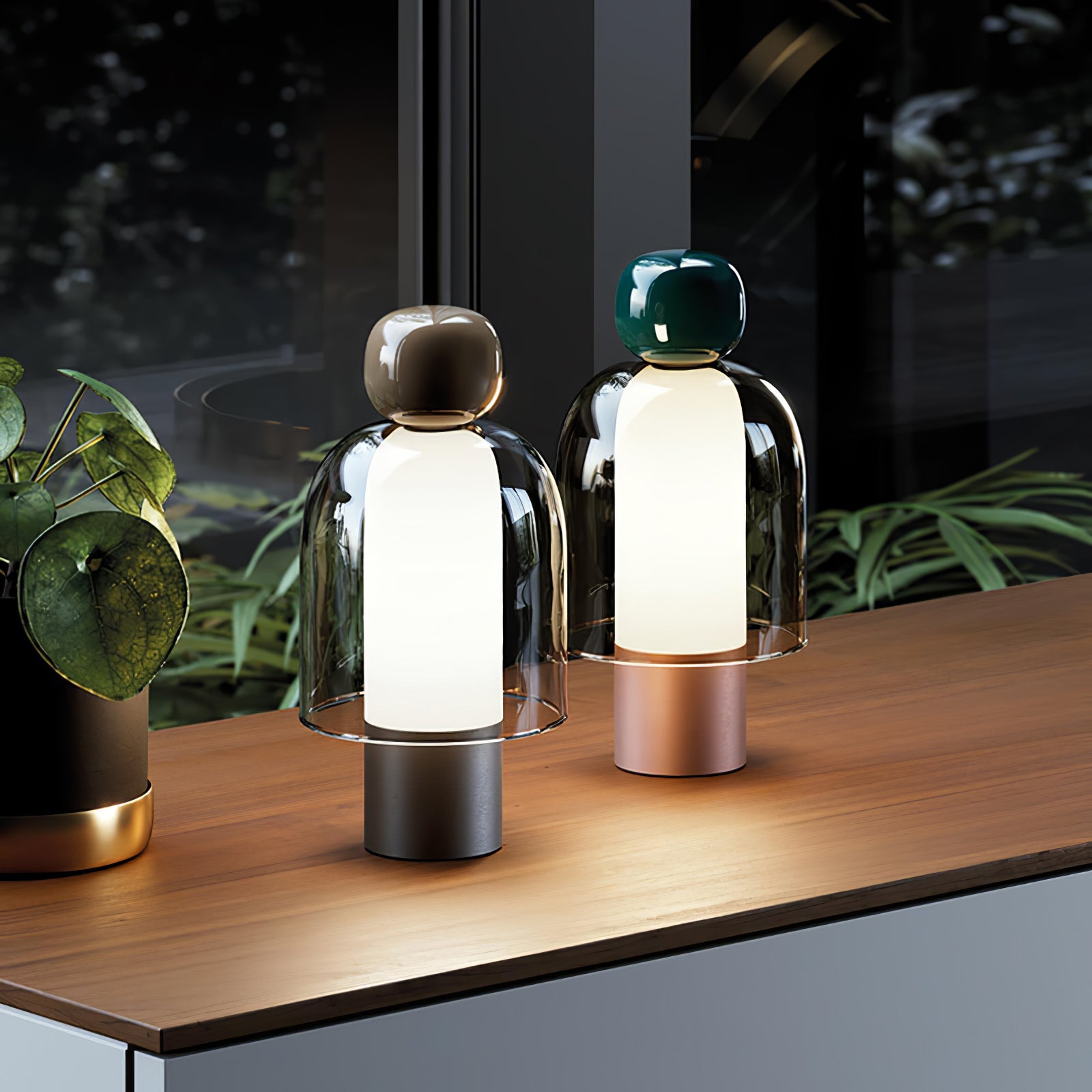 Lampe de table rechargeable en verre coloré Lumina Joy – design minimaliste