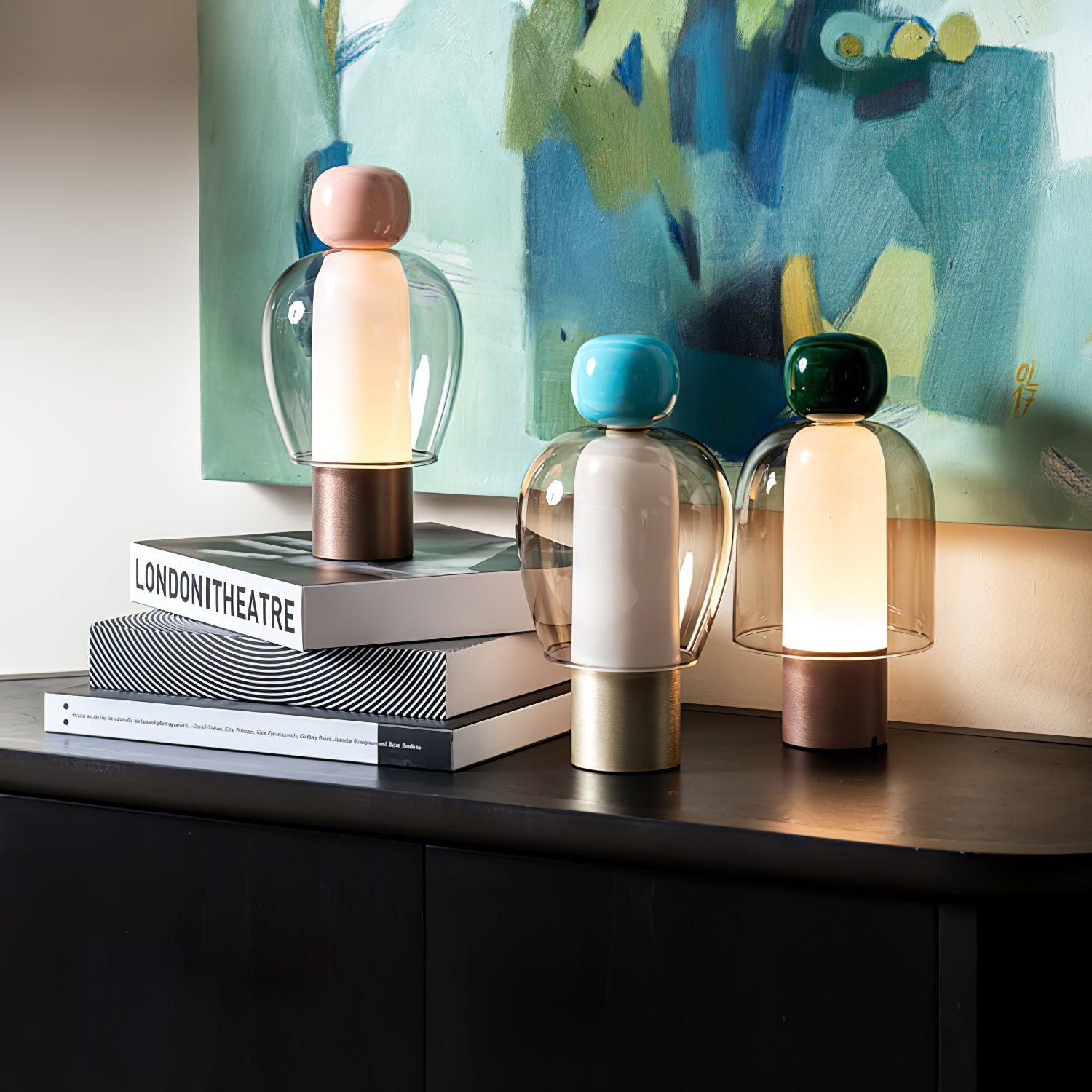 Lampe de table rechargeable en verre coloré Lumina Joy – design minimaliste