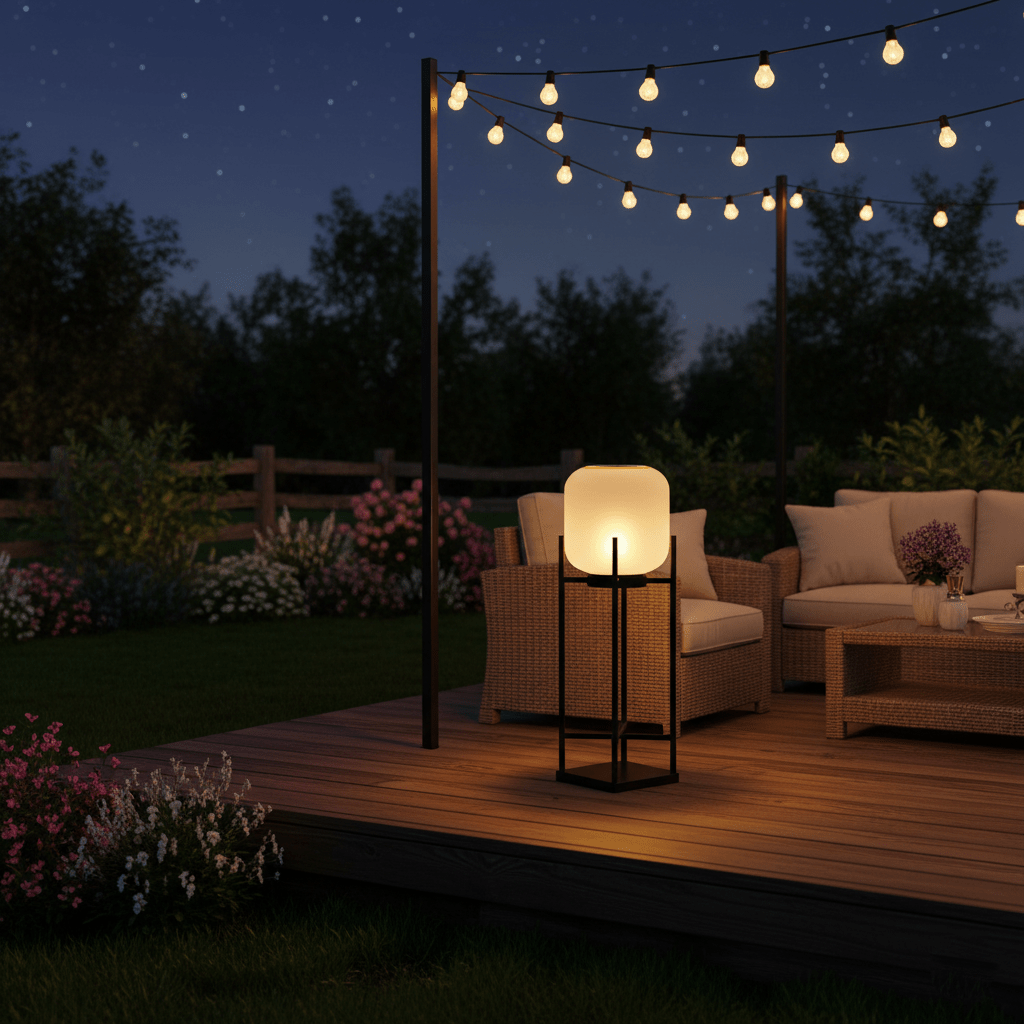 Lampadaire solaire en inox et verre style lanterne – éclairage jardin automatique