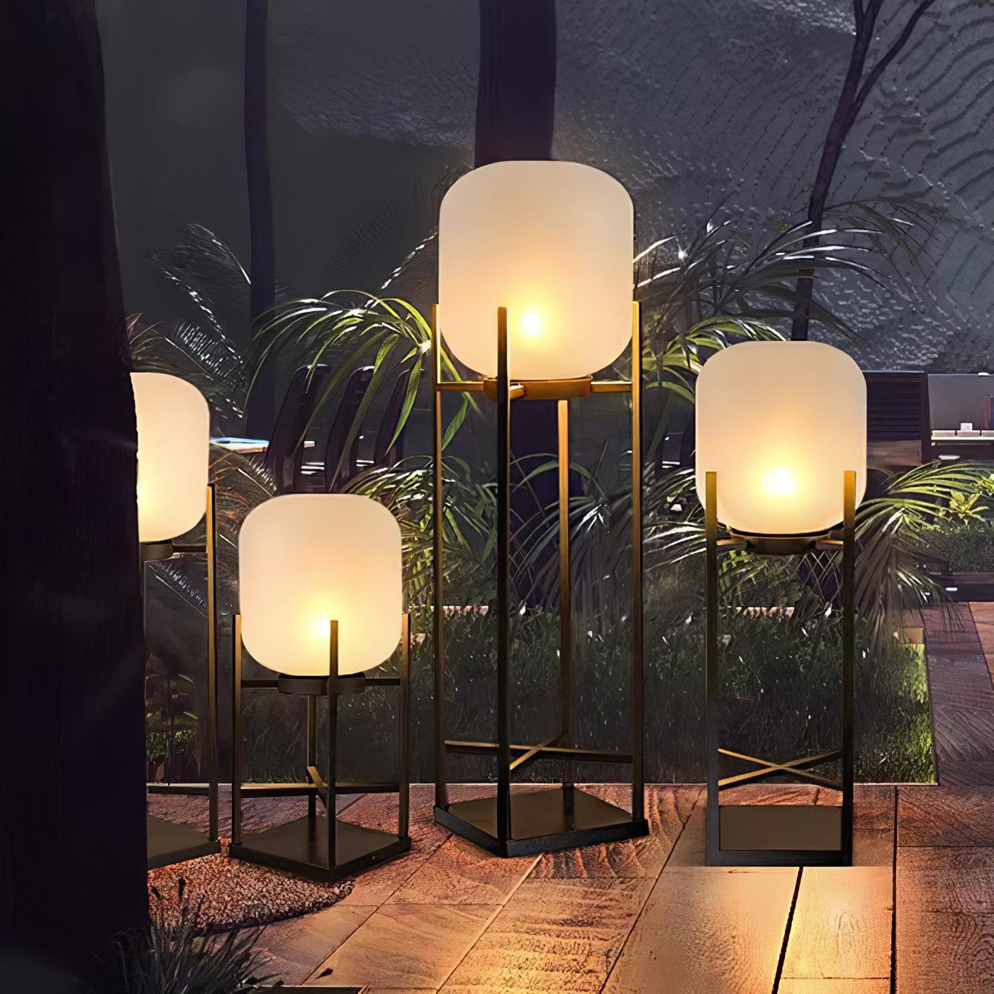 Lampadaire solaire en inox et verre style lanterne – éclairage jardin automatique