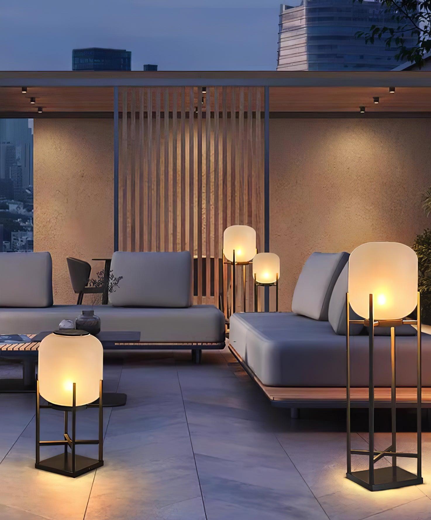 Lampadaire solaire en inox et verre style lanterne – éclairage jardin automatique
