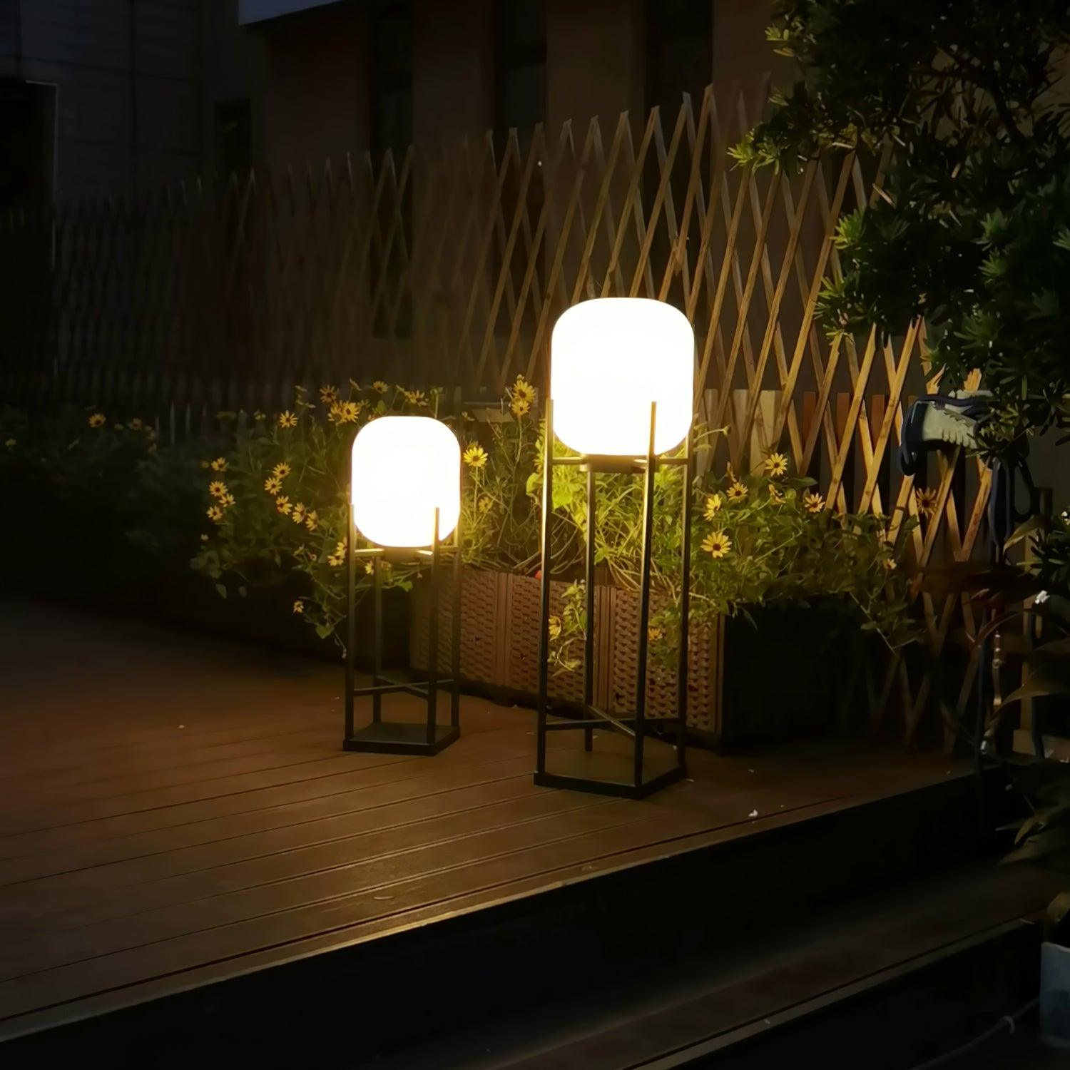 Lampadaire solaire en inox et verre style lanterne – éclairage jardin automatique