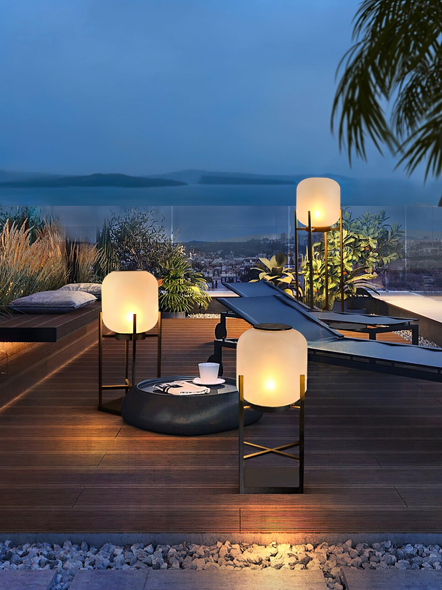 Lampadaire solaire en inox et verre style lanterne – éclairage jardin automatique