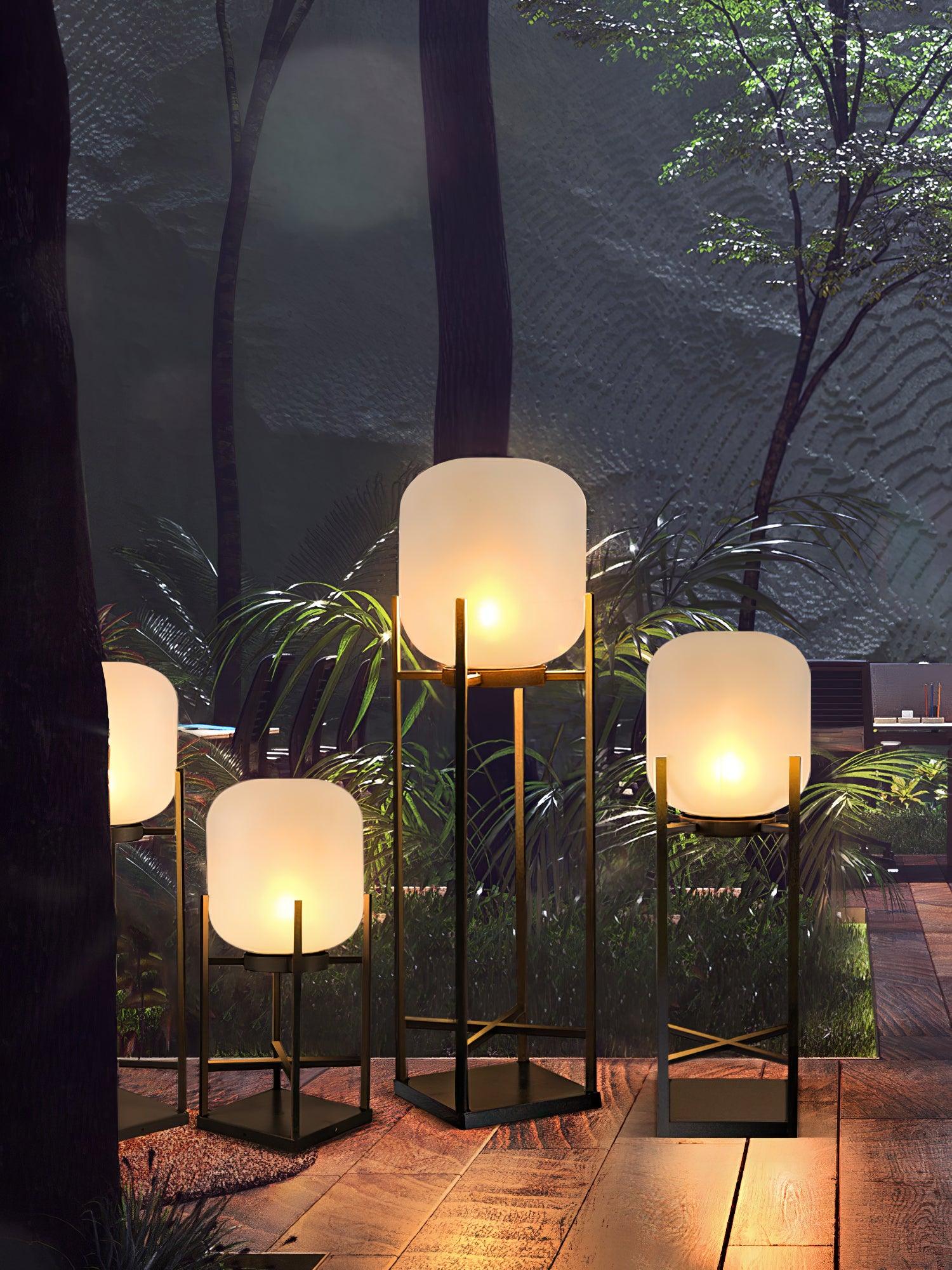 Lampadaire solaire en inox et verre style lanterne – éclairage jardin automatique
