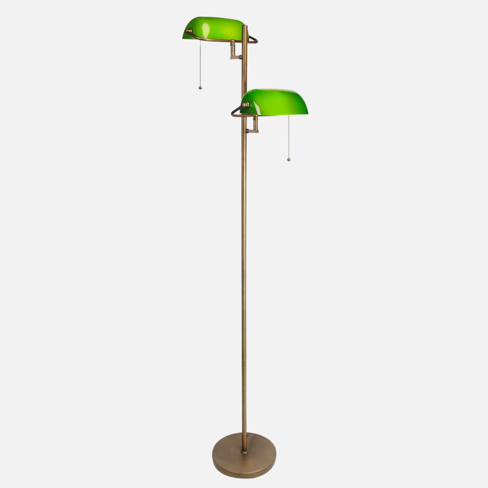 Lampadaire rétro laiton & verre vert Auren