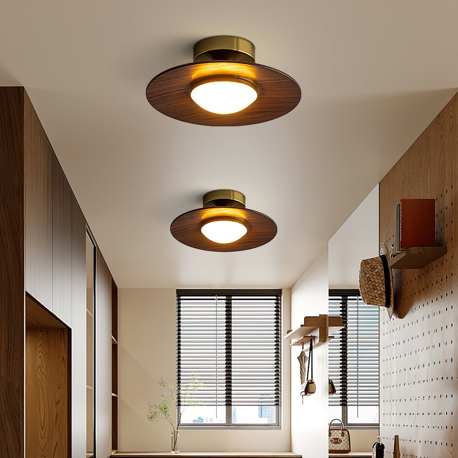 Plafonnier Moderne Bois & Doré