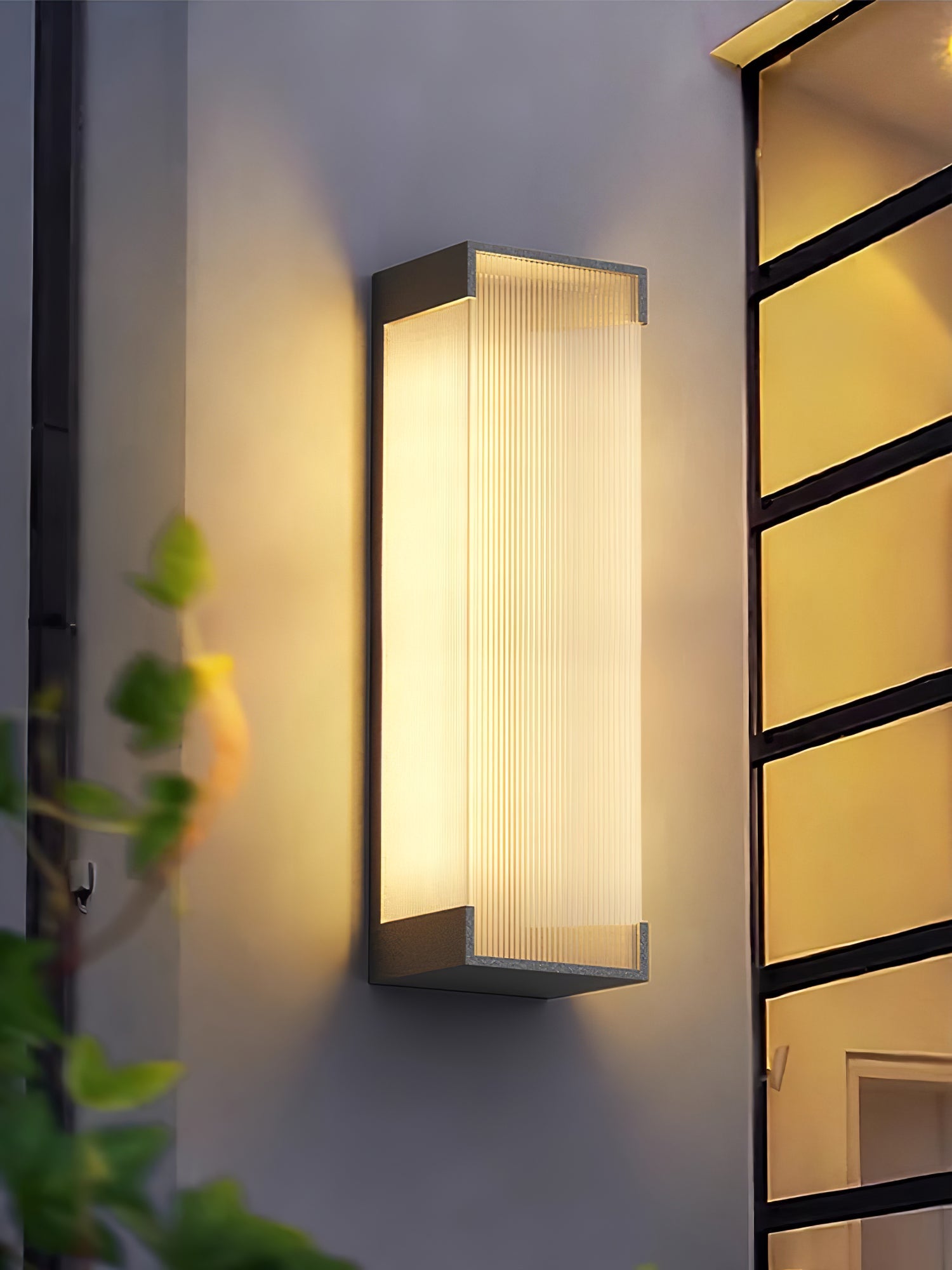 Applique murale extérieure rectangulaire LED – panneau PC strié, lumière chaude
