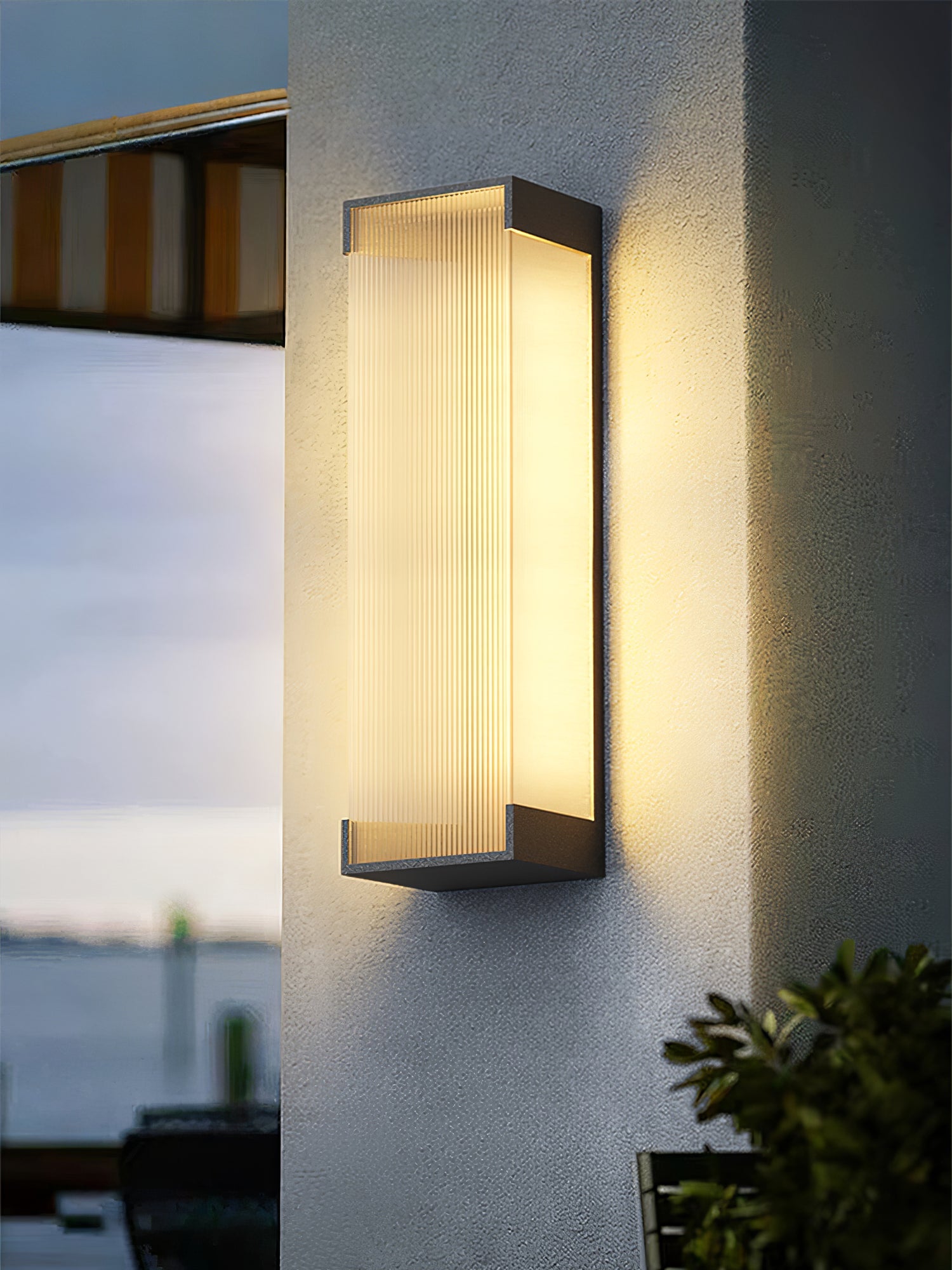 Applique murale extérieure rectangulaire LED – panneau PC strié, lumière chaude