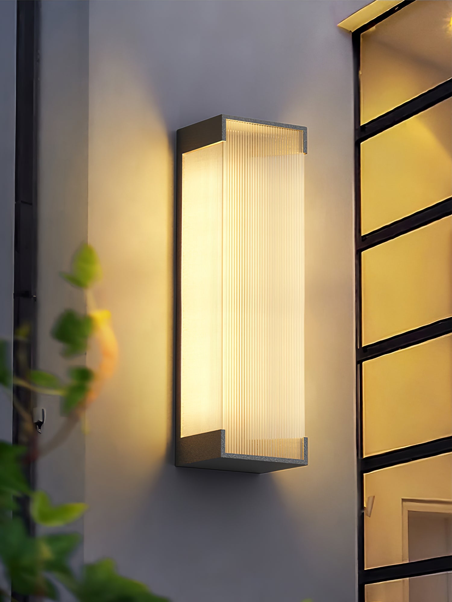 Applique murale extérieure rectangulaire LED – panneau PC strié, lumière chaude