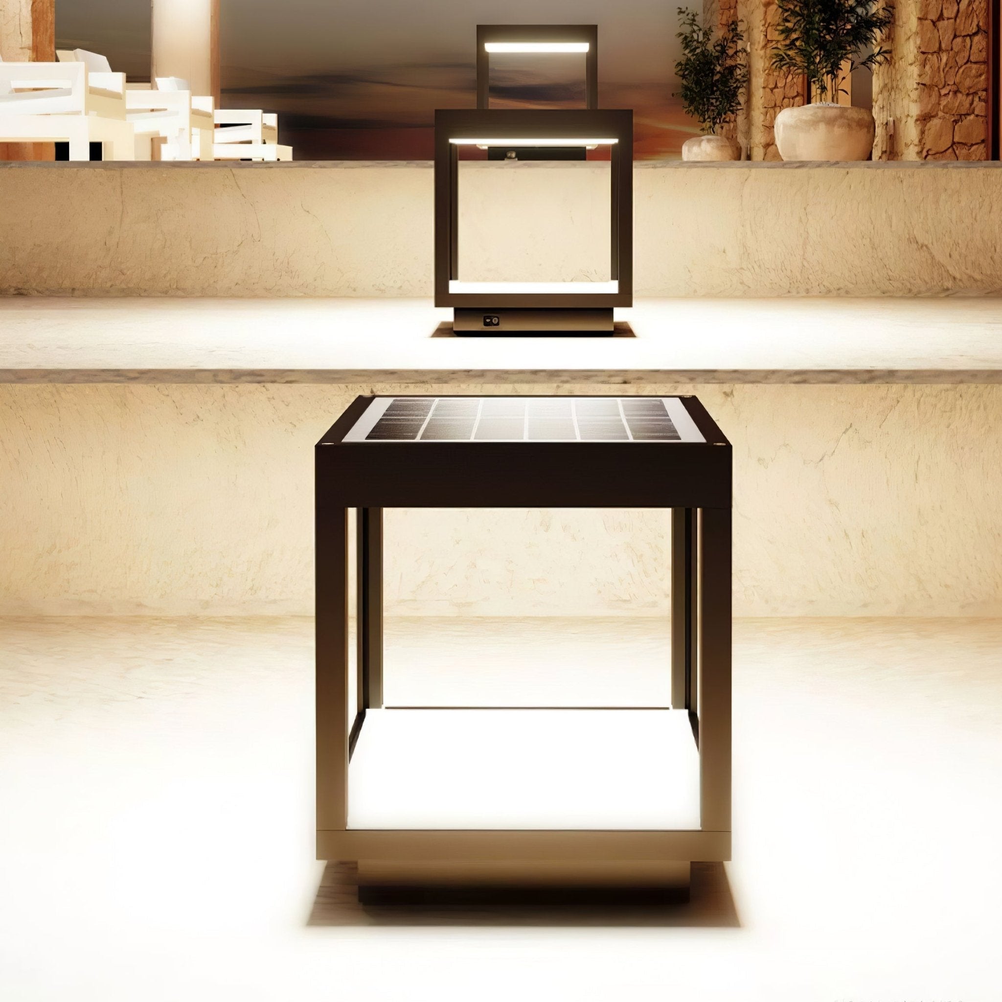 Borne extérieure LED cadre carré – ambiance chaleureuse jardin et terrasse