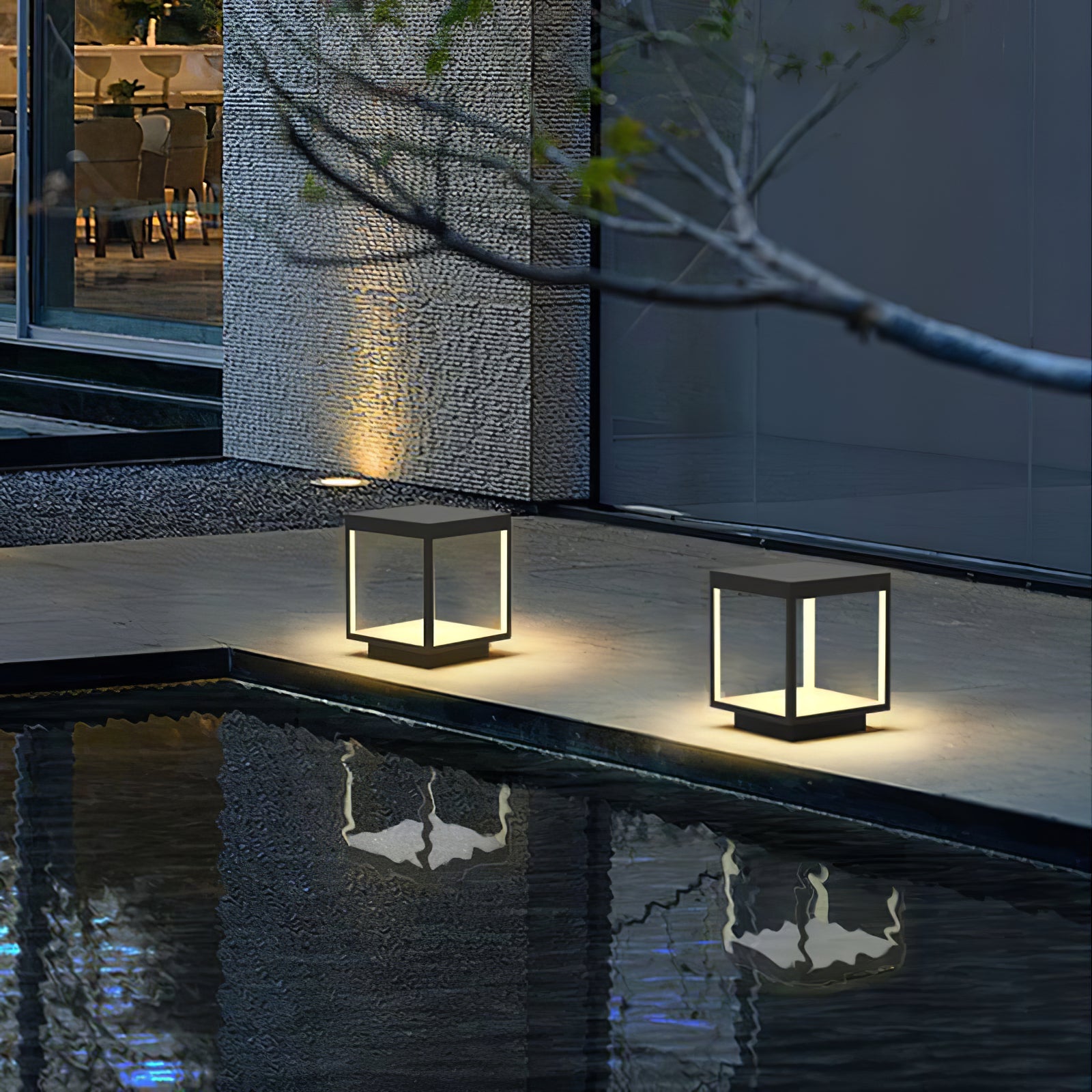 Borne extérieure LED cadre carré – ambiance chaleureuse jardin et terrasse
