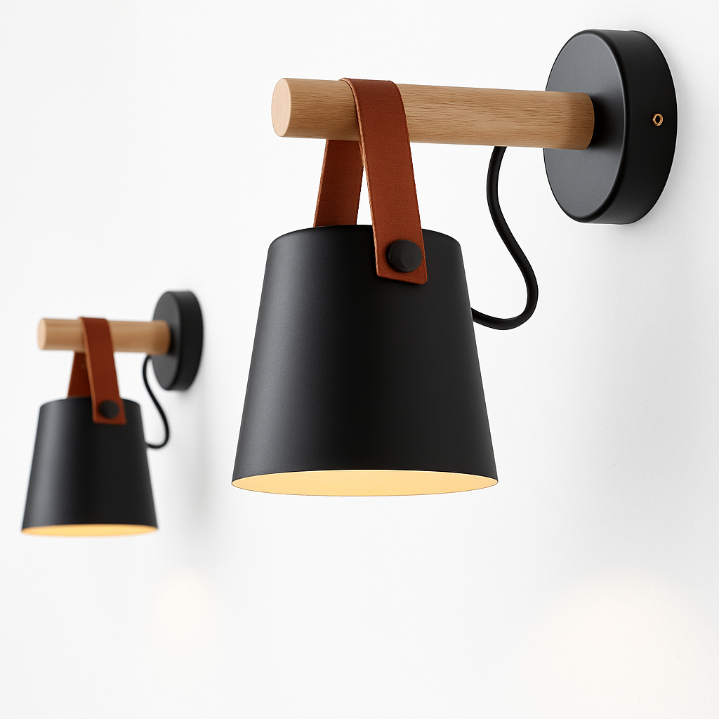 Applique murale LED en bois avec abat-jour suspendu – noir ou blanc