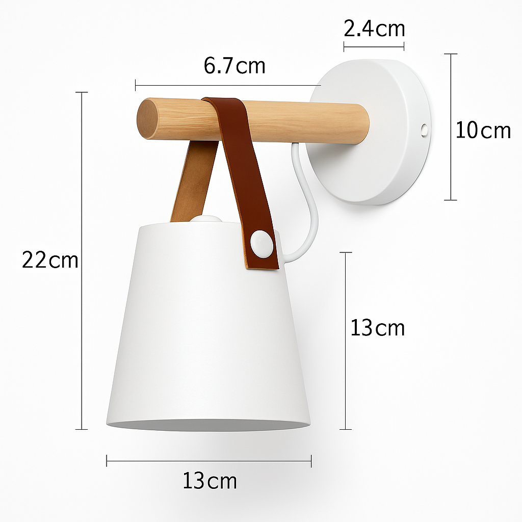 Applique murale LED en bois avec abat-jour suspendu – noir ou blanc