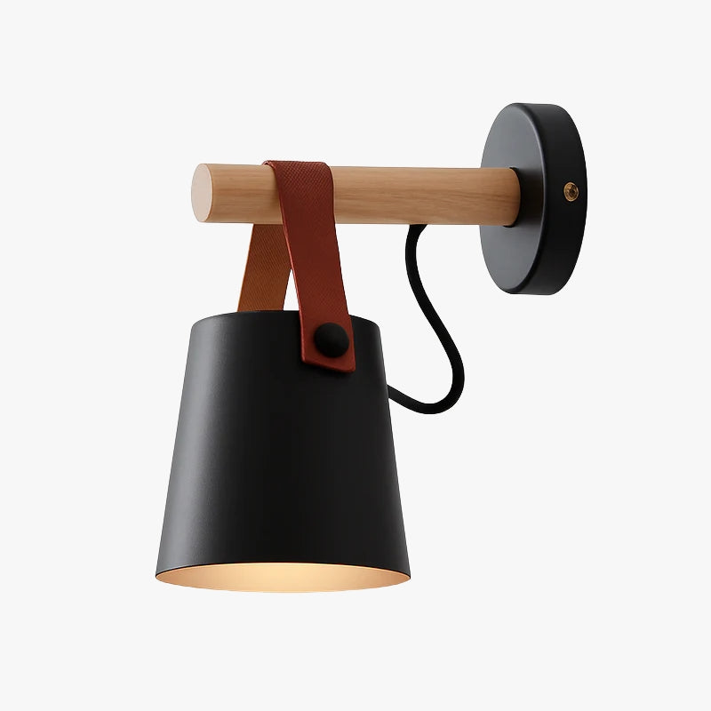 Applique murale LED en bois avec abat-jour suspendu – noir ou blanc