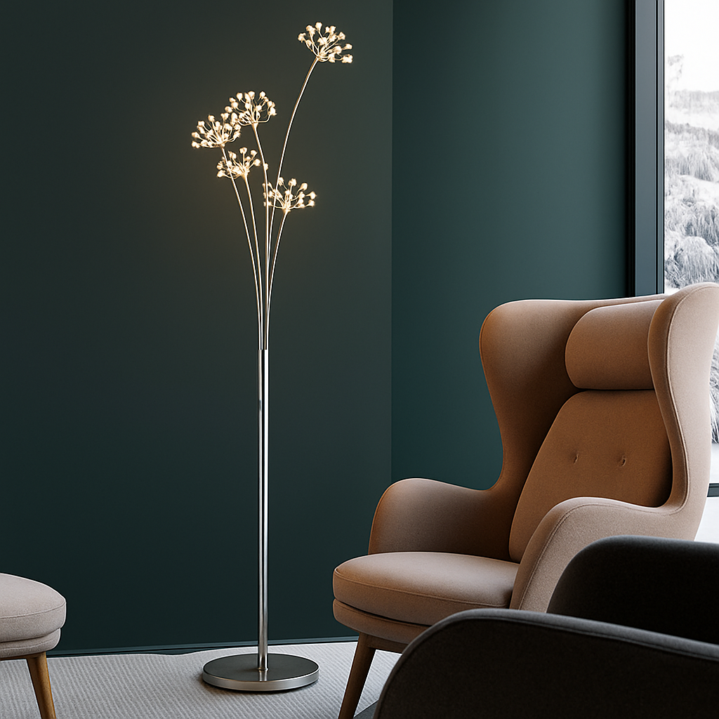 Lampadaire LED en cristal en forme de fleurs – design élégant 3 à 5 bras