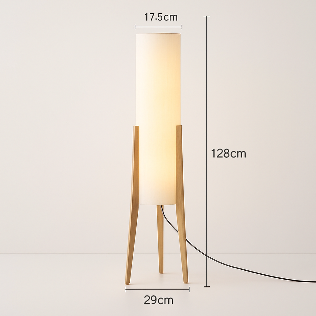 Lampadaire en bois massif avec abat-jour tissu – art nordique, lecture