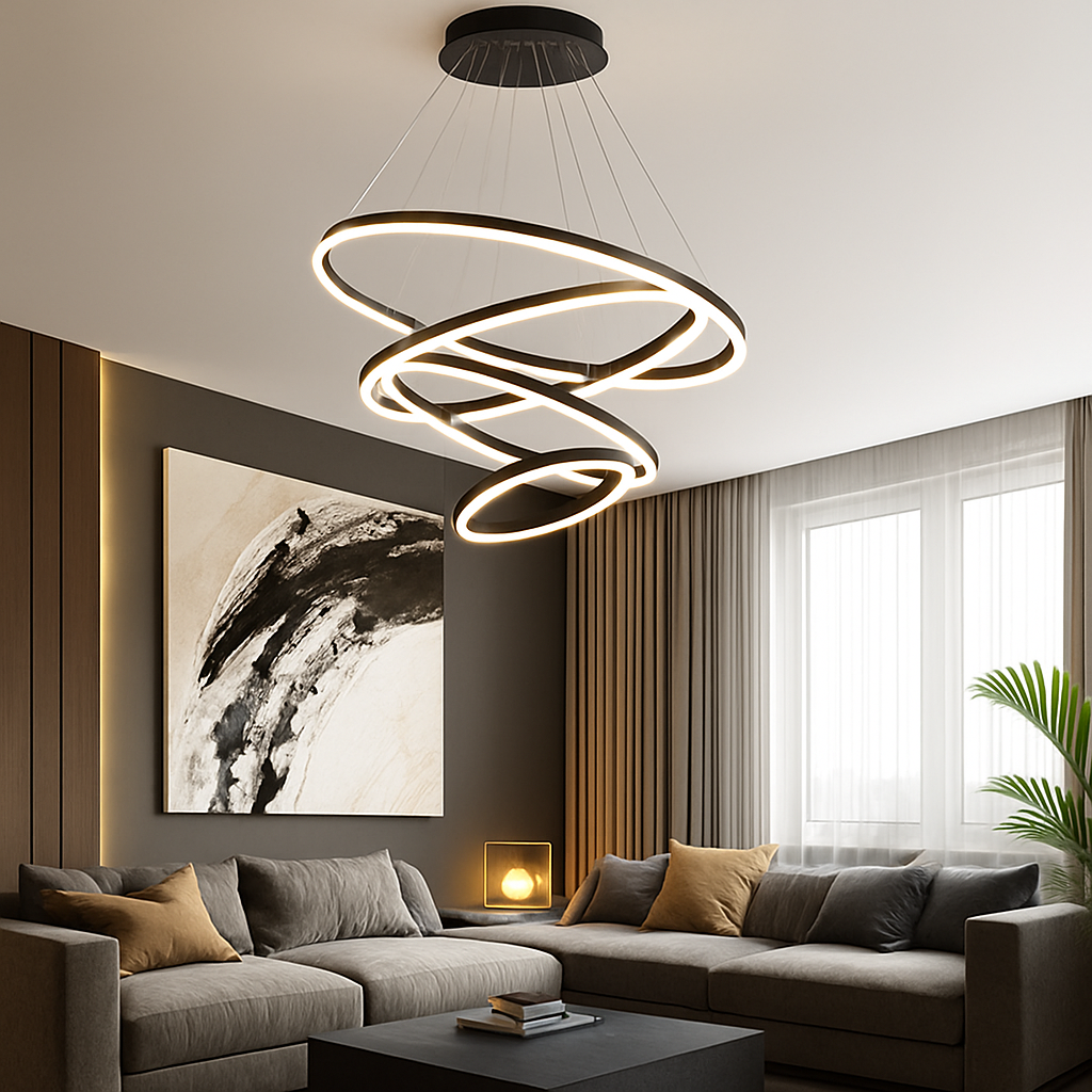 Lustre LED cercles entrelacés en métal – noir ou blanc, dimmable