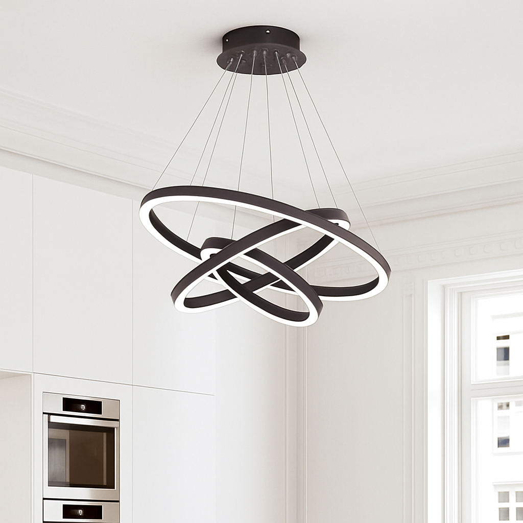 Lustre LED cercles entrelacés en métal – noir ou blanc, dimmable