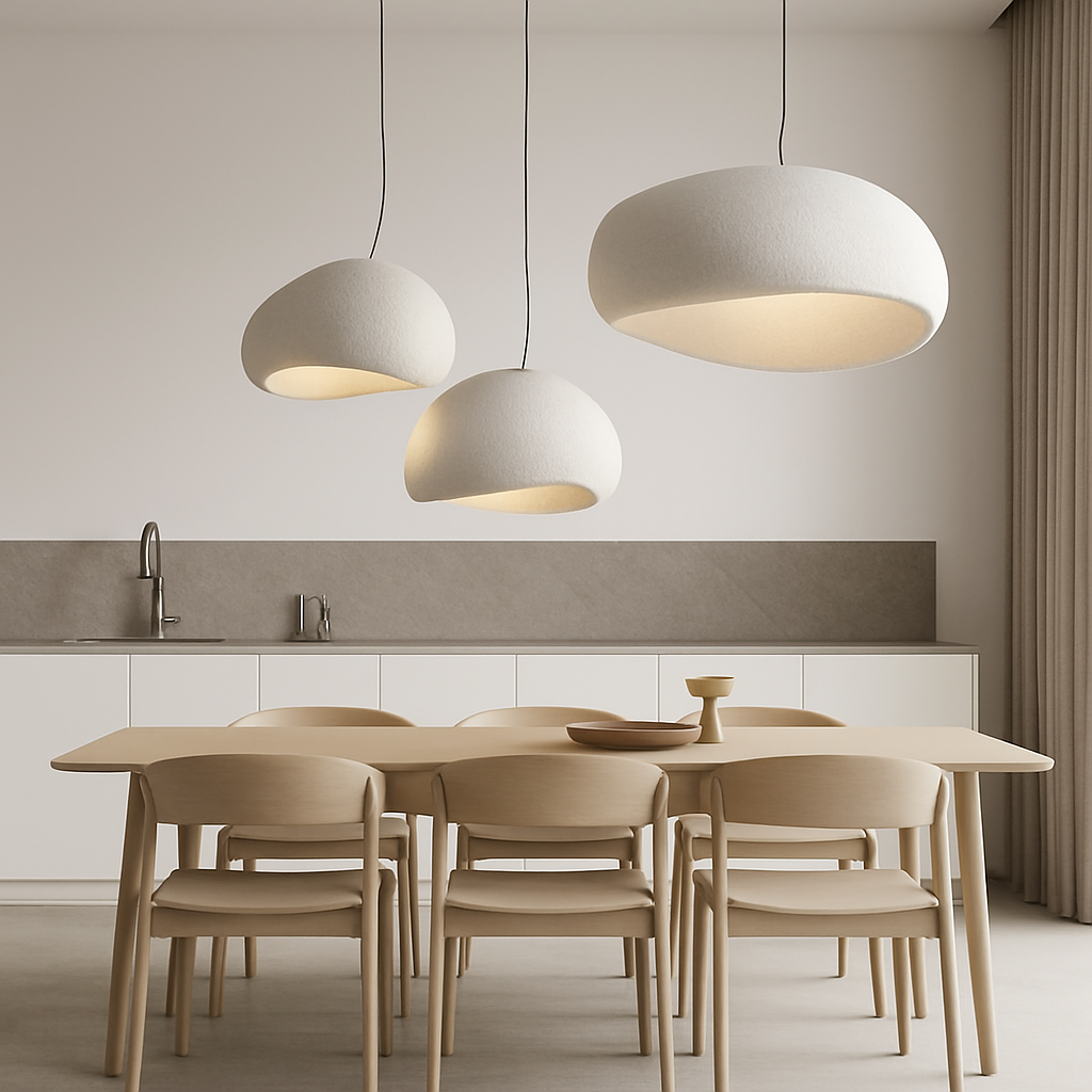 Lustre LED suspendu style wabi-sabi nordique – ambiance naturelle