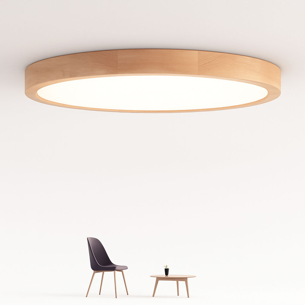Plafonnier LED rond ultra-plat en bois et acrylique – dimmable