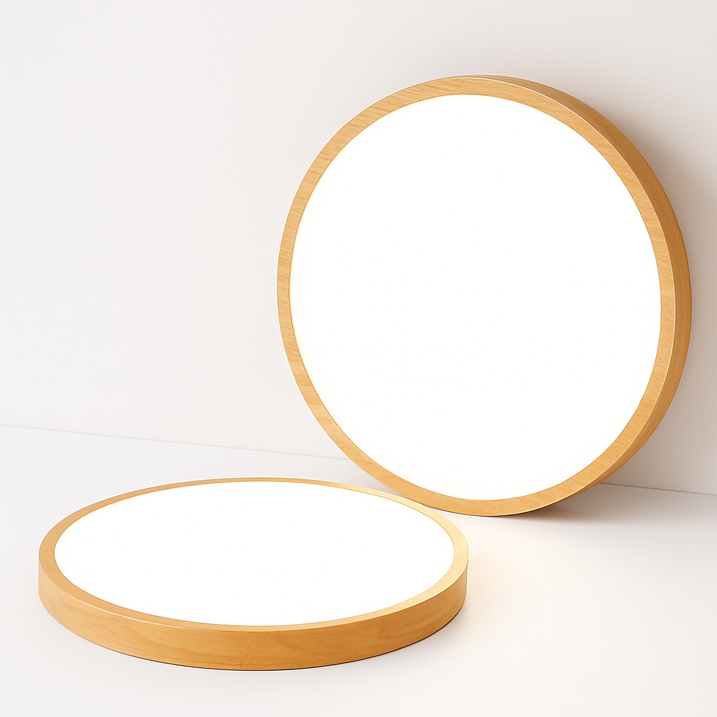 Plafonnier LED rond ultra-plat en bois et acrylique – dimmable