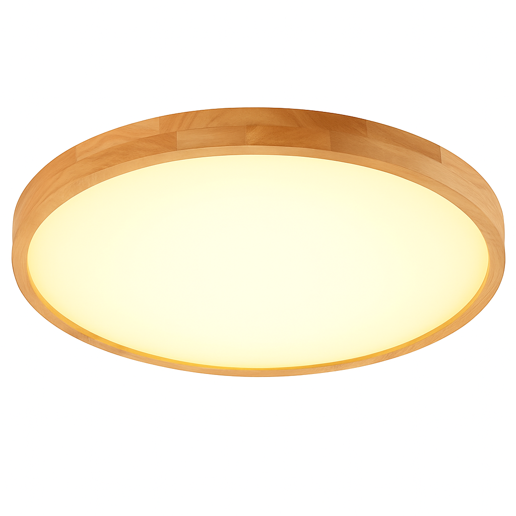 Plafonnier LED rond ultra-plat en bois et acrylique – dimmable