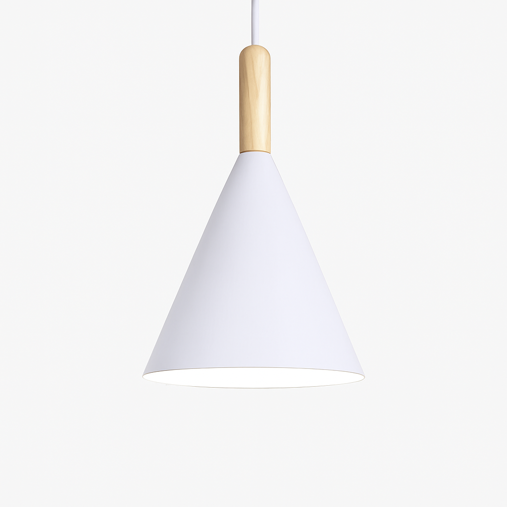 Suspension conique en métal coloré et tige en bois – Bar