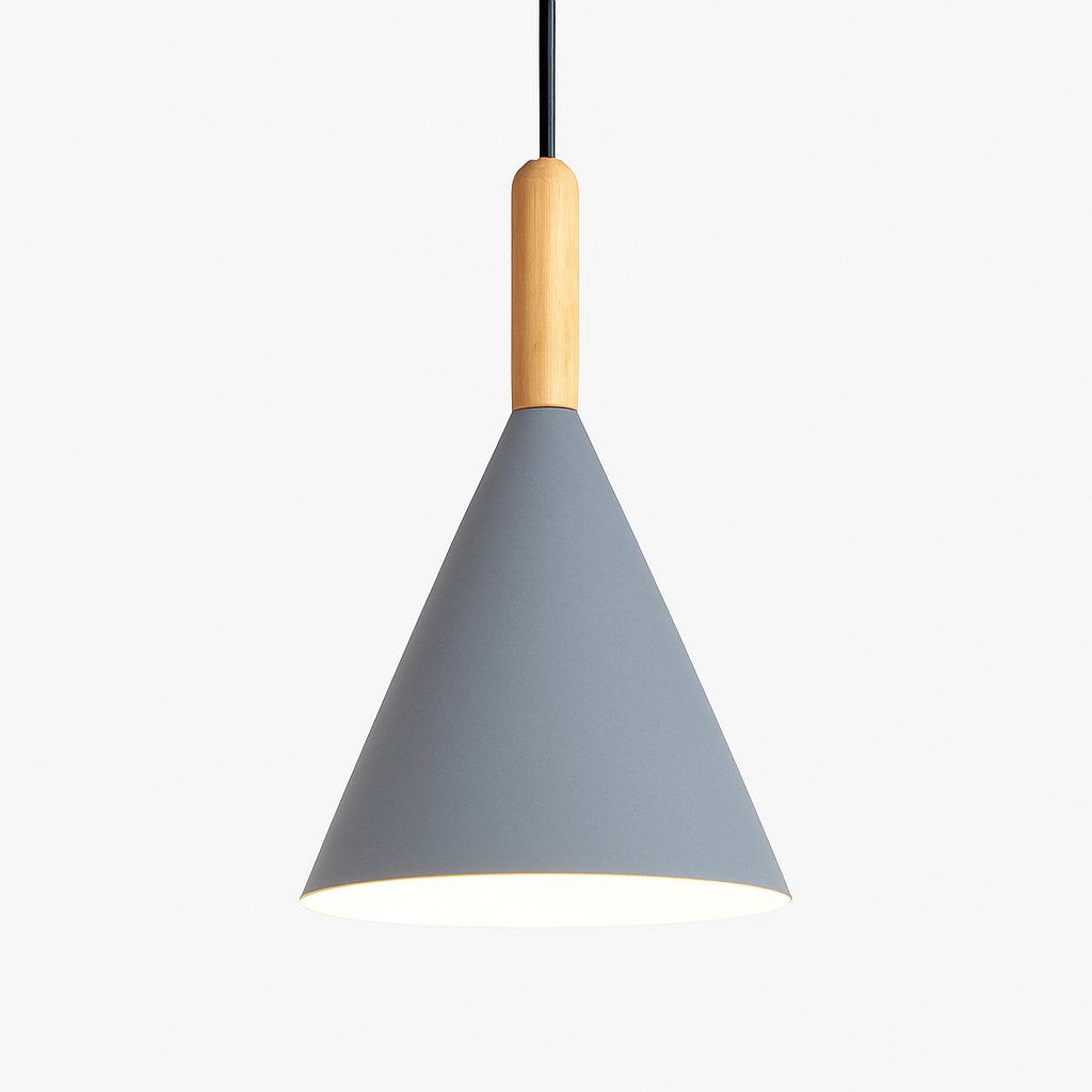 Suspension conique en métal coloré et tige en bois – Bar