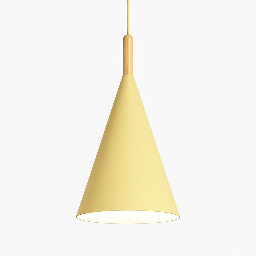 Suspension conique en métal coloré et tige en bois – Bar