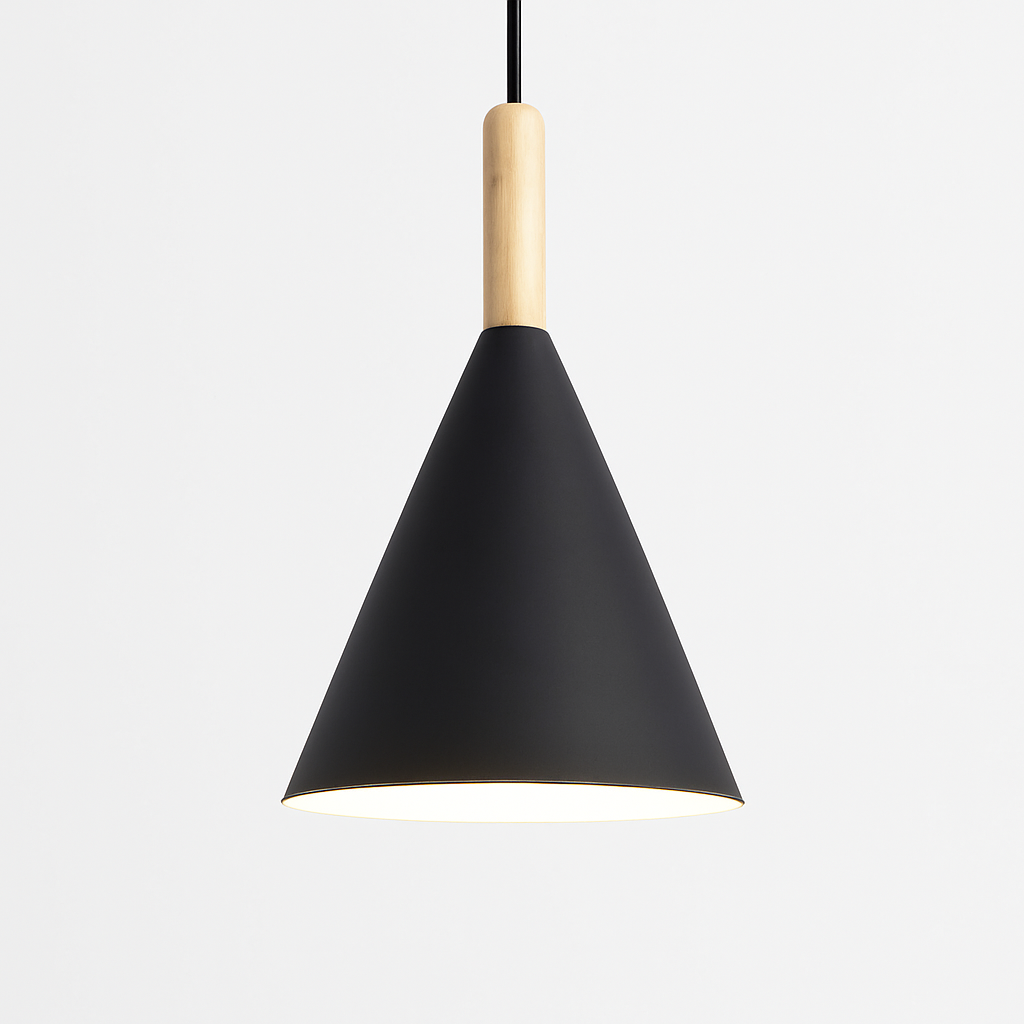 Suspension conique en métal coloré et tige en bois – Bar