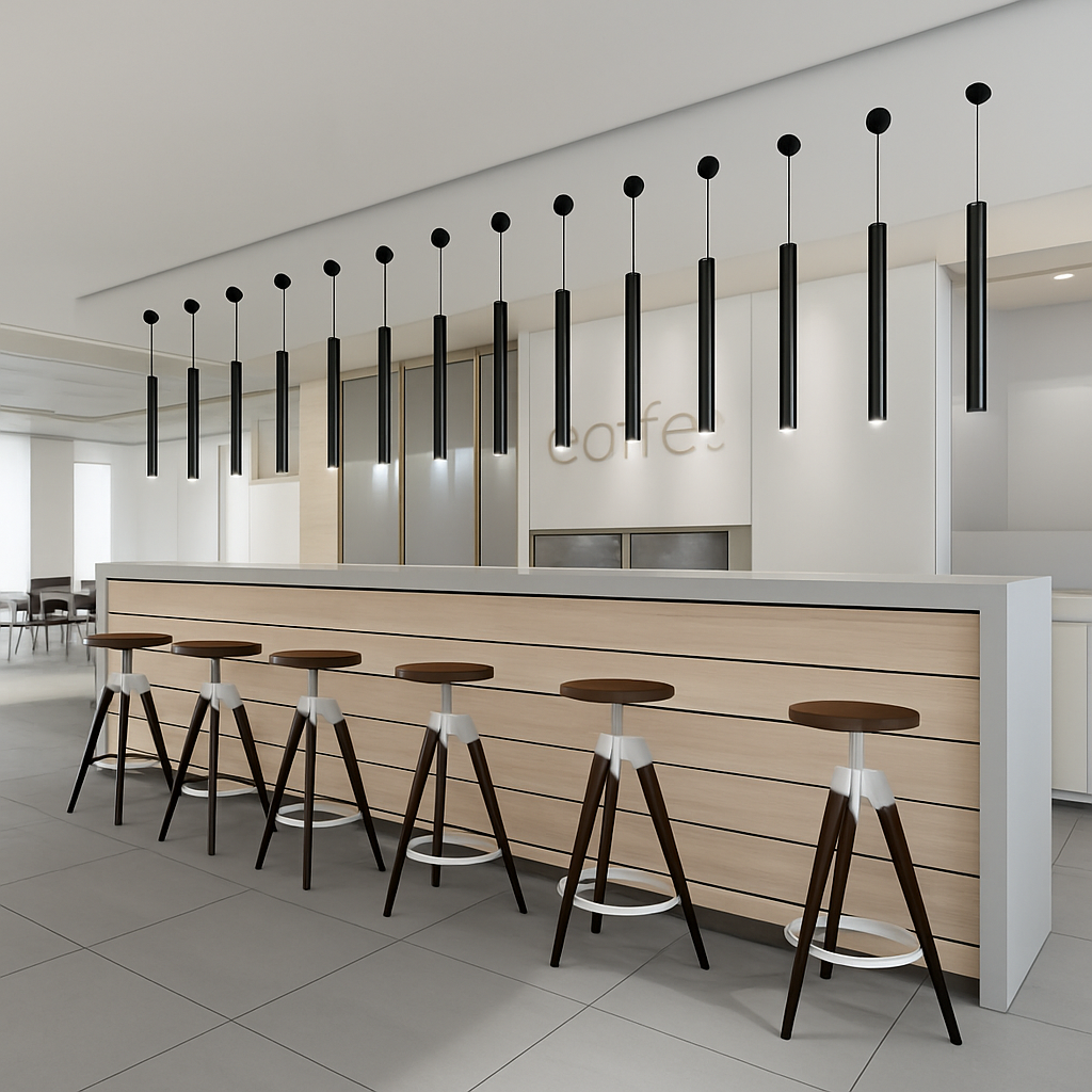 Suspension cylindrique LED en métal noir – design industriel épuré