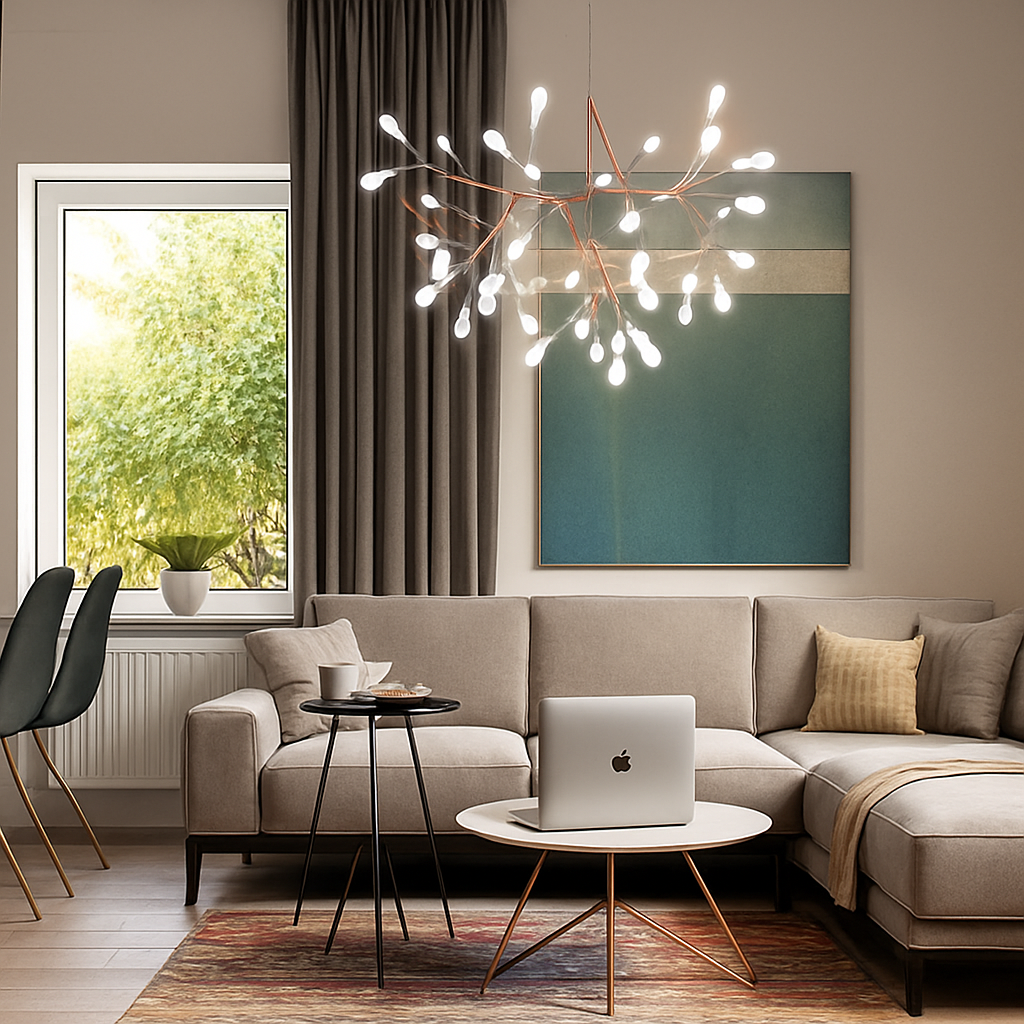 Suspension LED en fer ramifié style arbre – cuivré ou noir