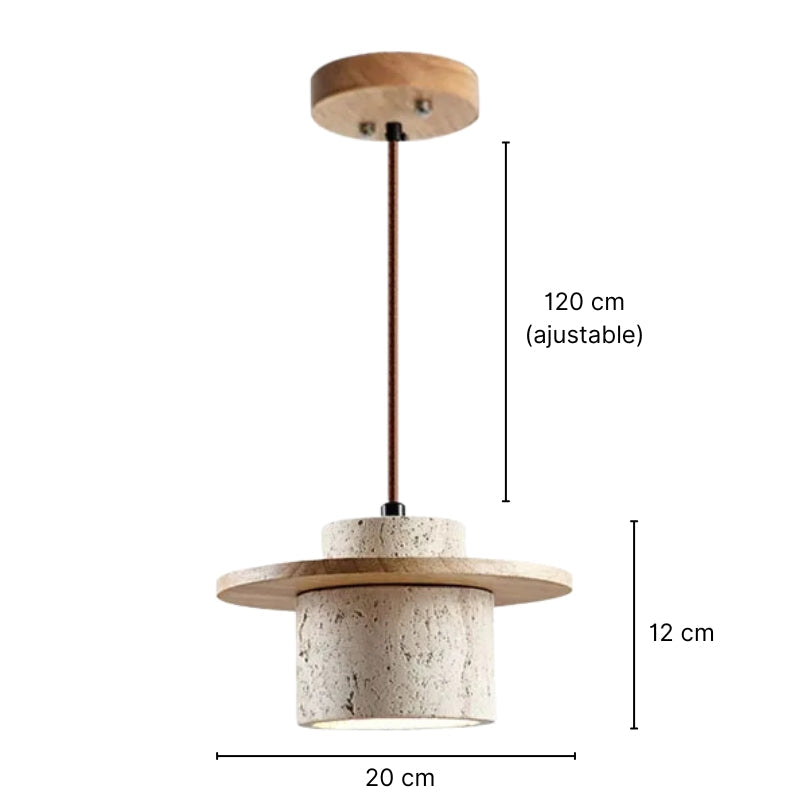 Suspension en travertin et bois naturel Nerava
