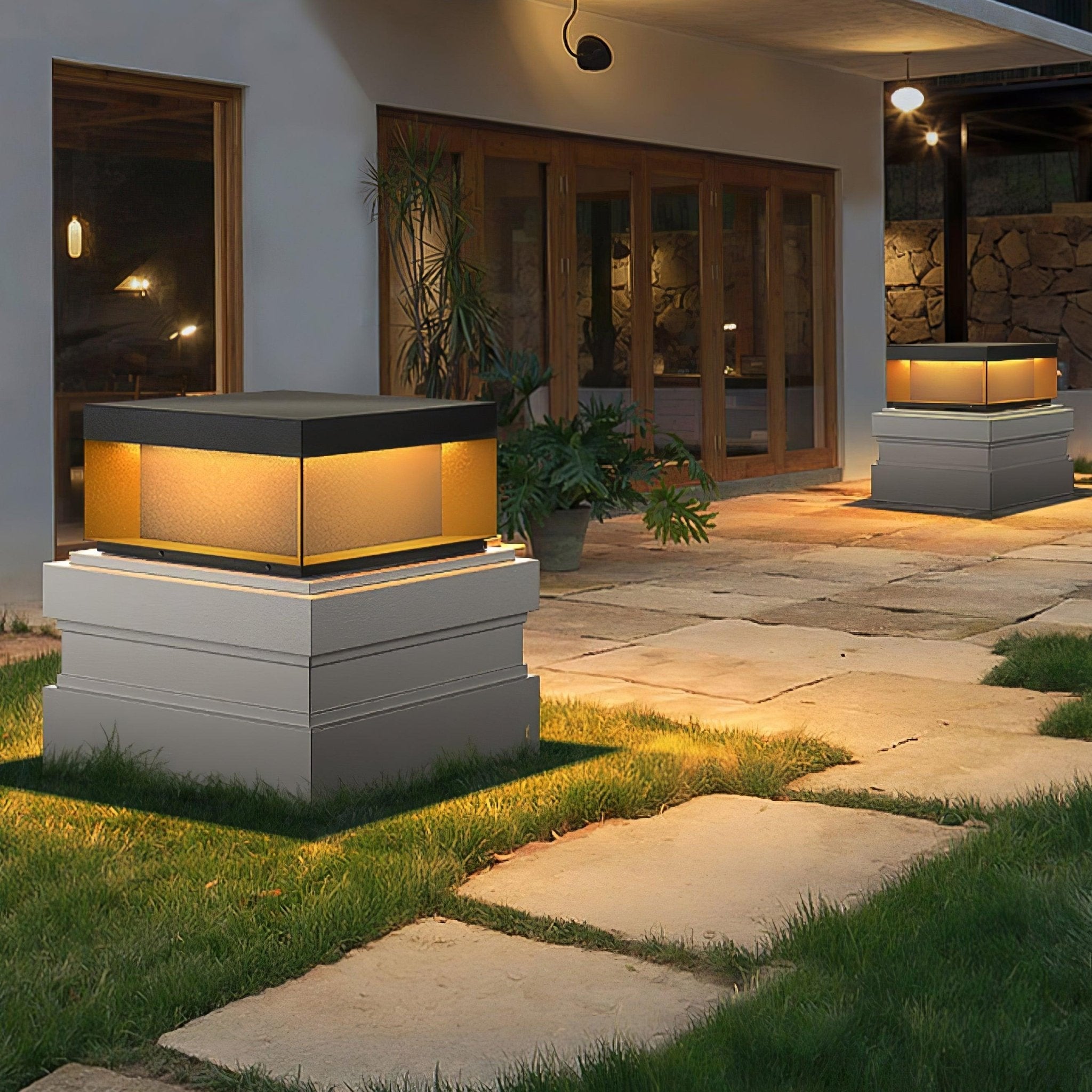 Borne de jardin LED en métal sablé – imperméable IP65, filaire ou solaire