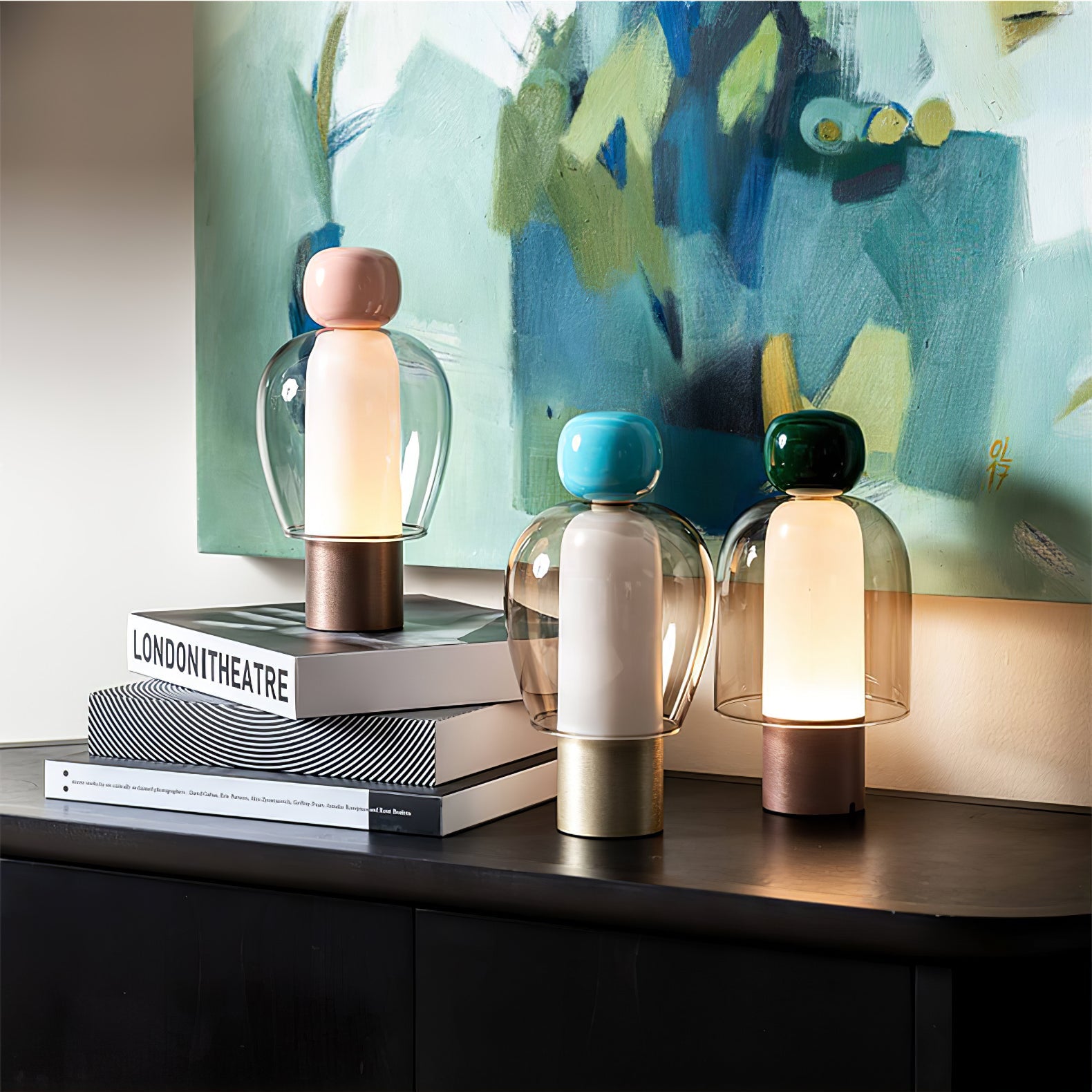 Lampe de table rechargeable en verre coloré Lumina Joy – design minimaliste