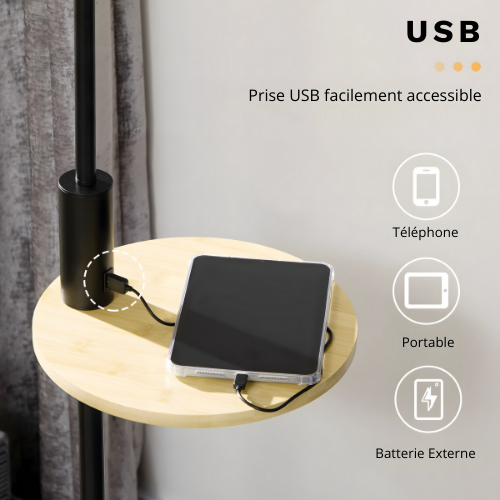 Lampadaire avec tablette & USB Kalyne