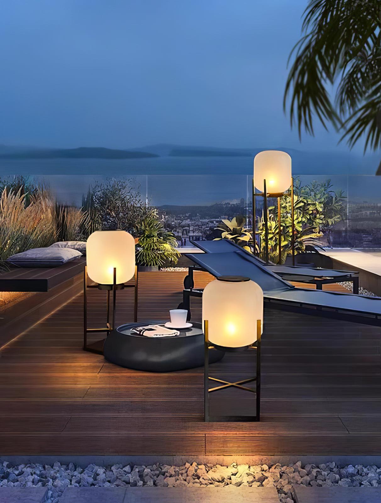 Lampadaire solaire en inox et verre style lanterne – éclairage jardin automatique