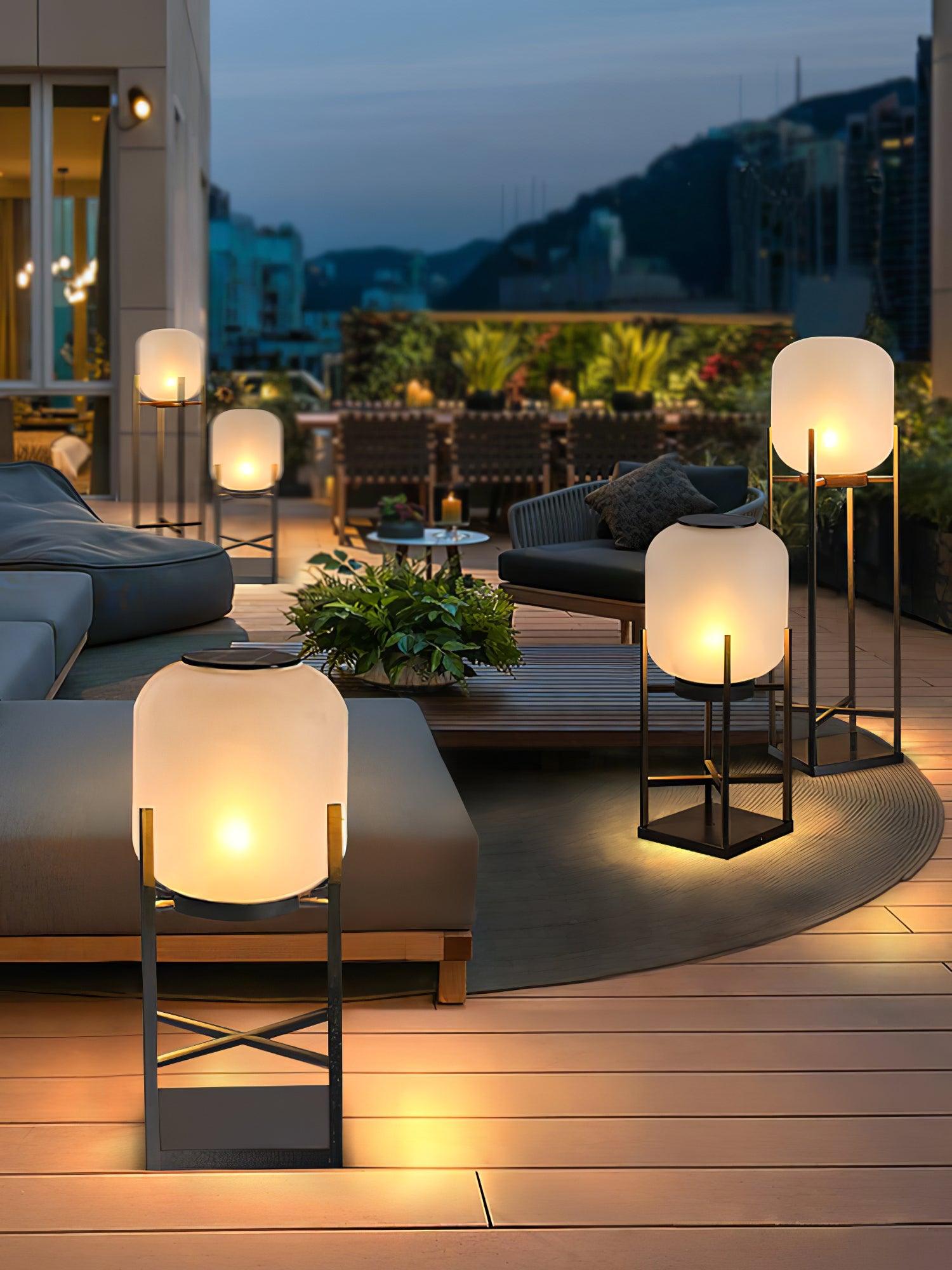 Lampadaire solaire en inox et verre style lanterne – éclairage jardin automatique