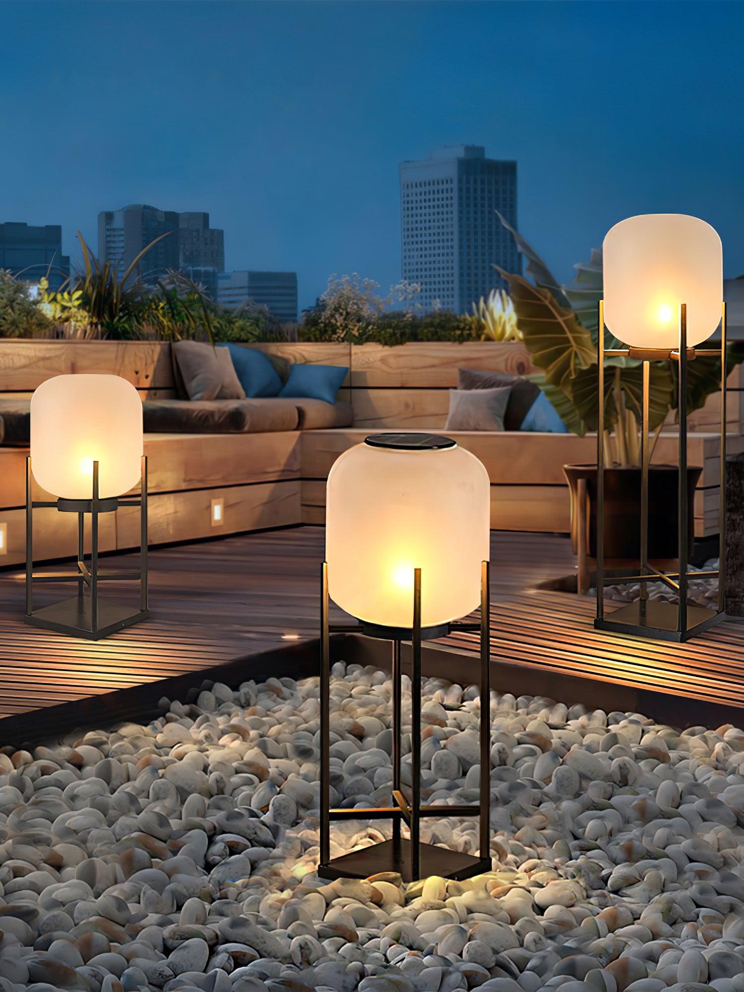Lampadaire solaire en inox et verre style lanterne – éclairage jardin automatique