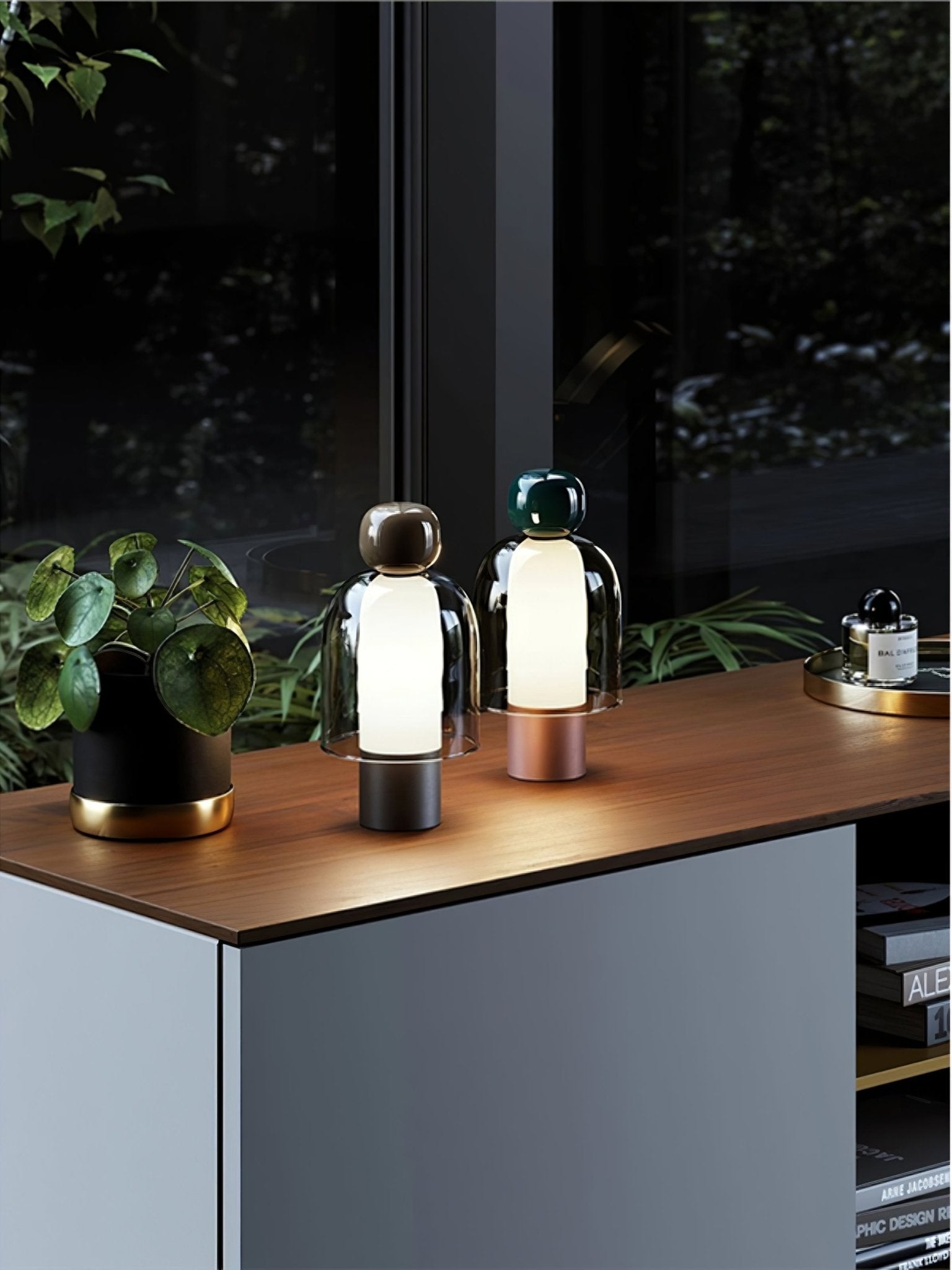 Lampe de table rechargeable en verre coloré Lumina Joy – design minimaliste