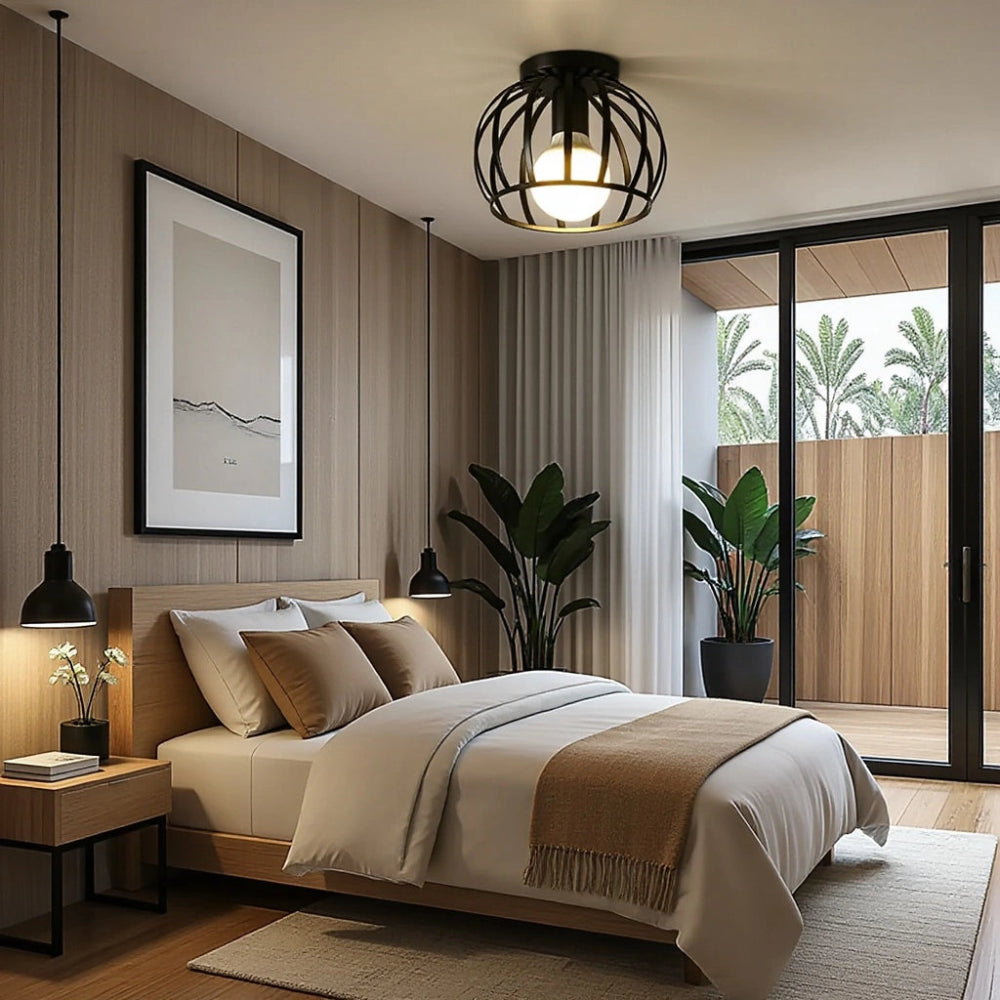 Plafonnier Noir Mat Design Ouvert