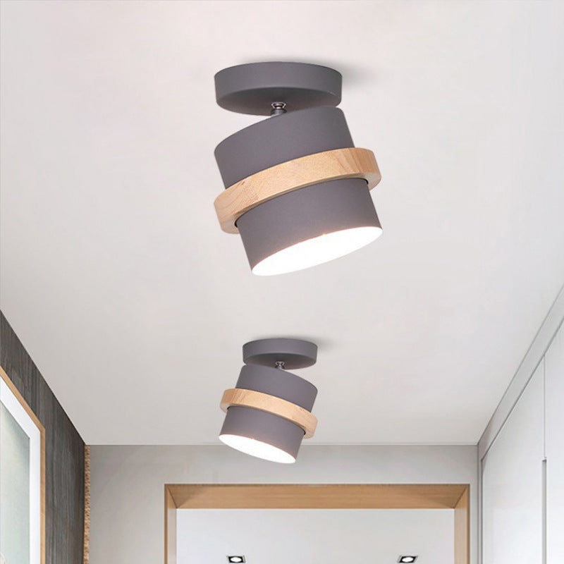 Plafonnier Cylindrique Orientable Bois & Métal