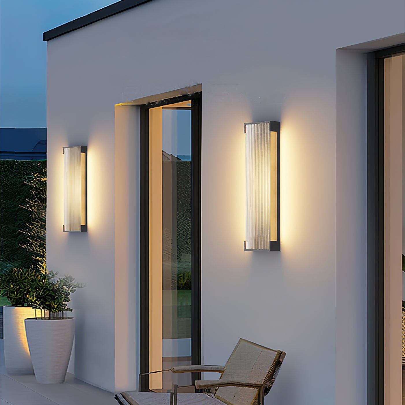 Applique murale extérieure rectangulaire LED – panneau PC strié, lumière chaude