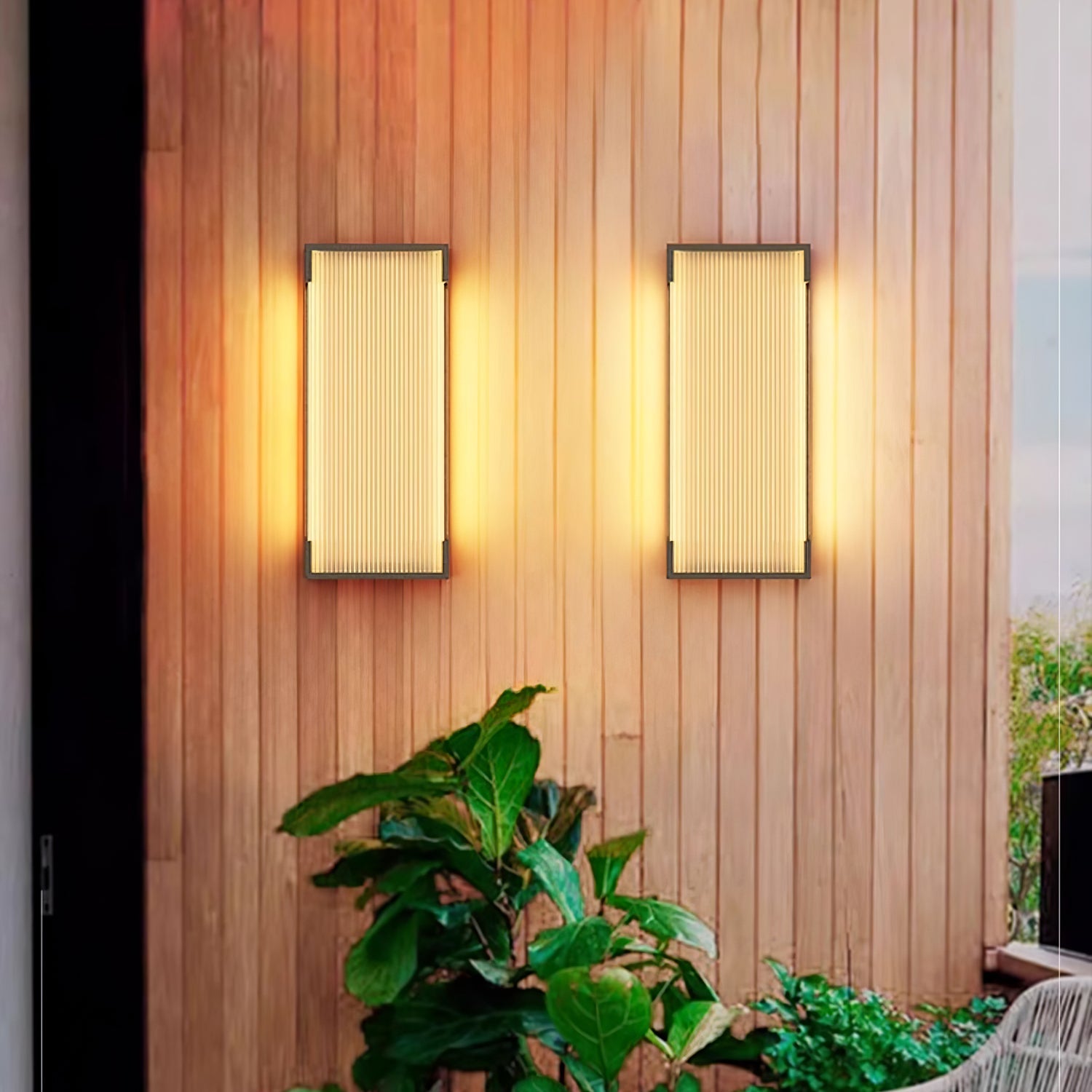Applique murale extérieure rectangulaire LED – panneau PC strié, lumière chaude
