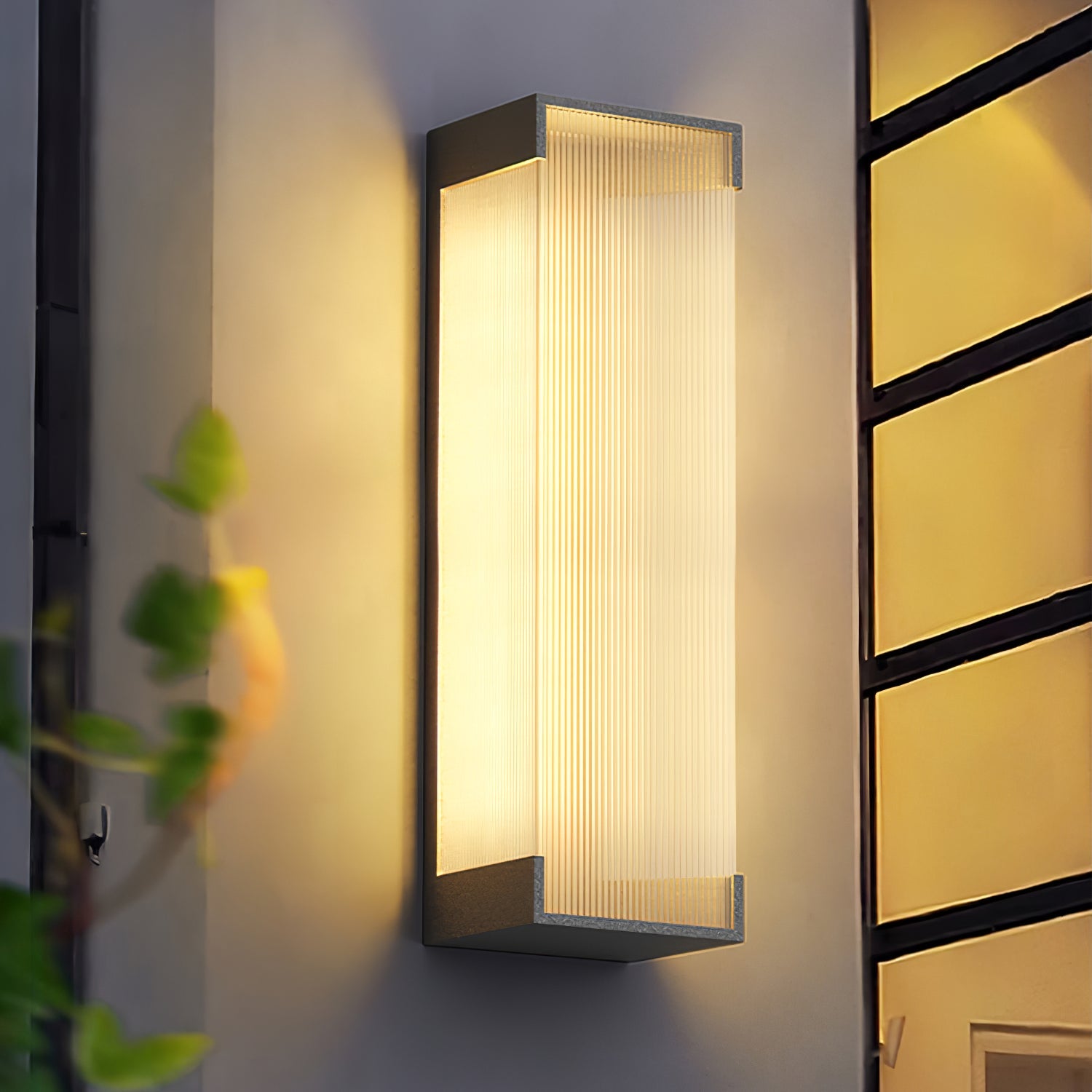 Applique murale extérieure rectangulaire LED – panneau PC strié, lumière chaude